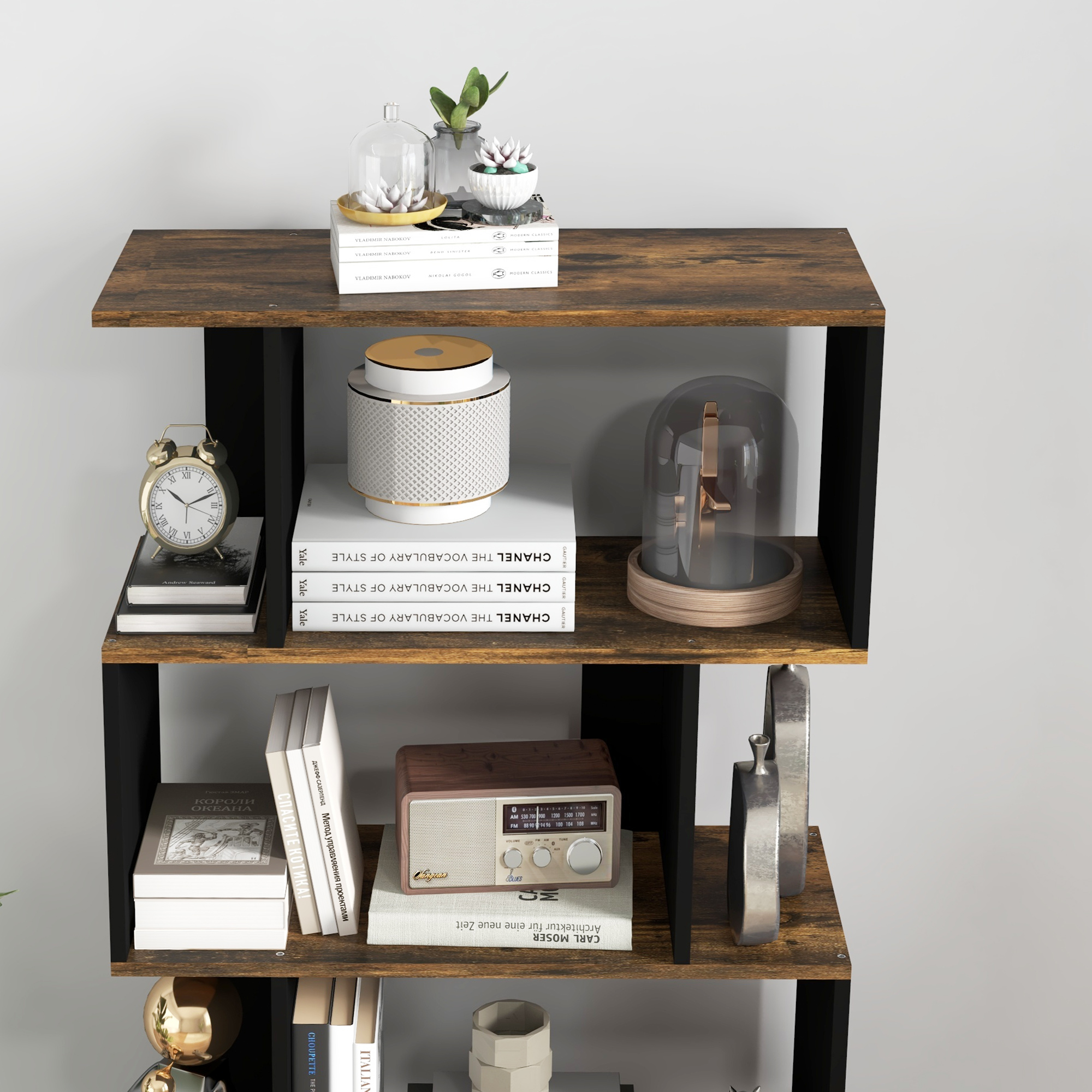 YITAHOME Libreria A 5 Ripiani In Metallo E Legno, Stile Industriale Rustico Marrone, Scaffale Salvaspazio Per Soggiorno Con Kit Anti-Ribaltamento - 3