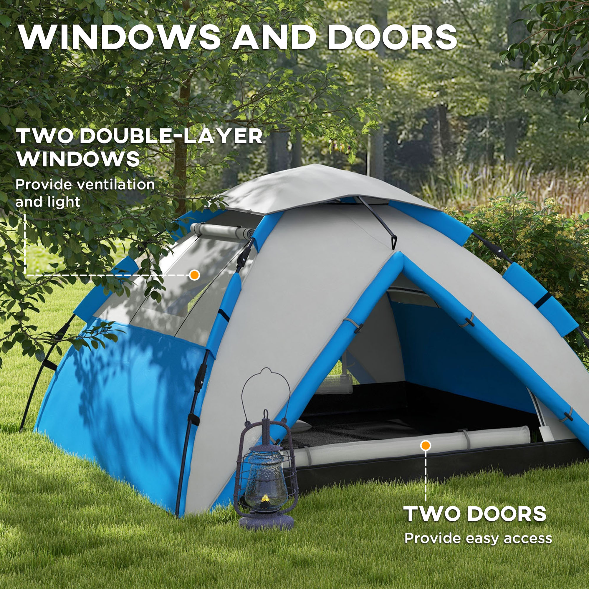 Outsunny Two-Man One Room Camping Tent, with Accessories Blue 6