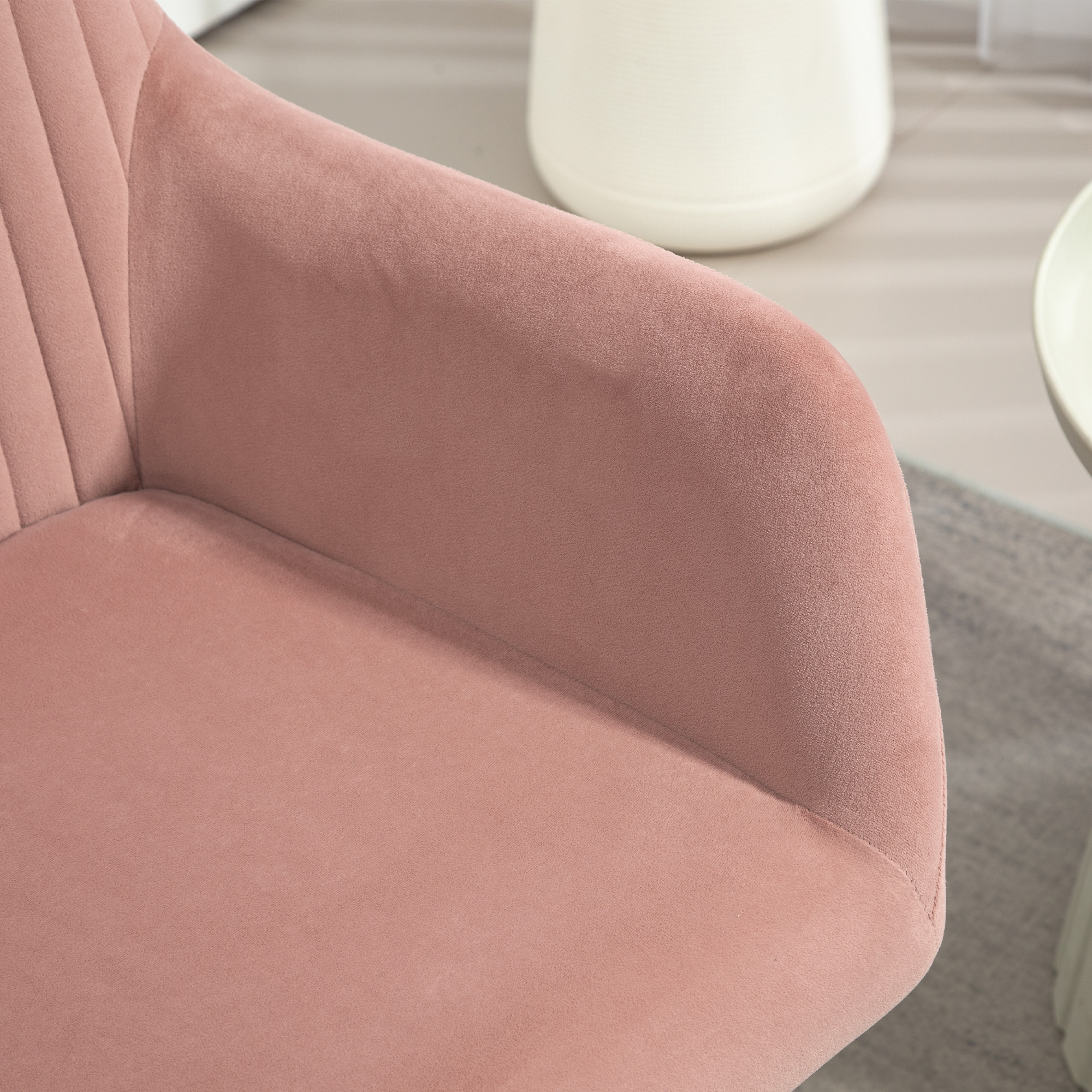 HOMCOM Modern Arm Chair Upholstered Accent Chair with Metal Base for Living Room Pink 8