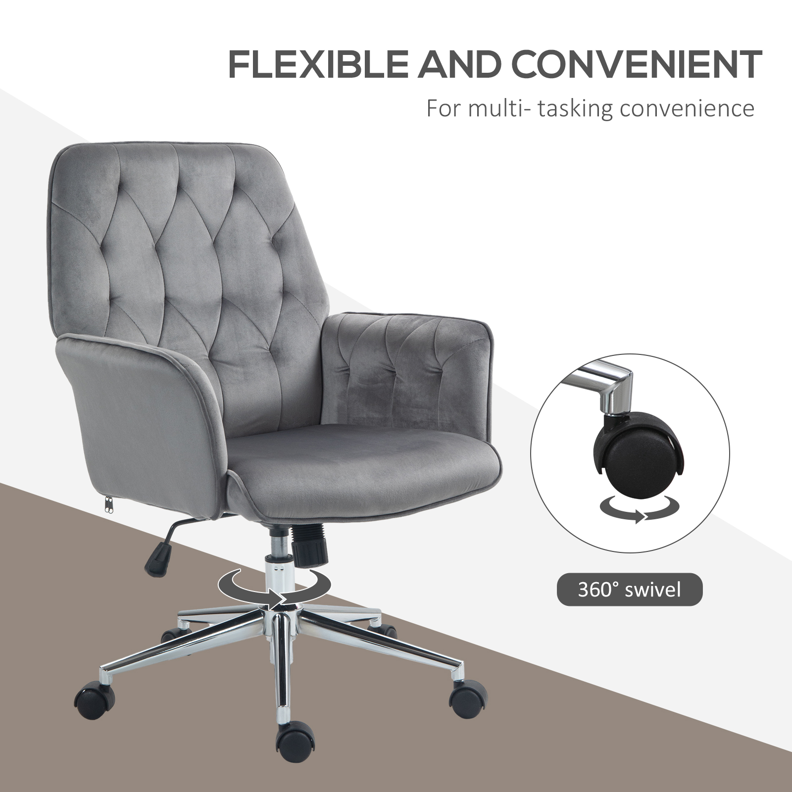 Vinsetto Linen Computer Chair with Armrest, Modern Swivel Chair with Adjustable Height, Dark Grey 6