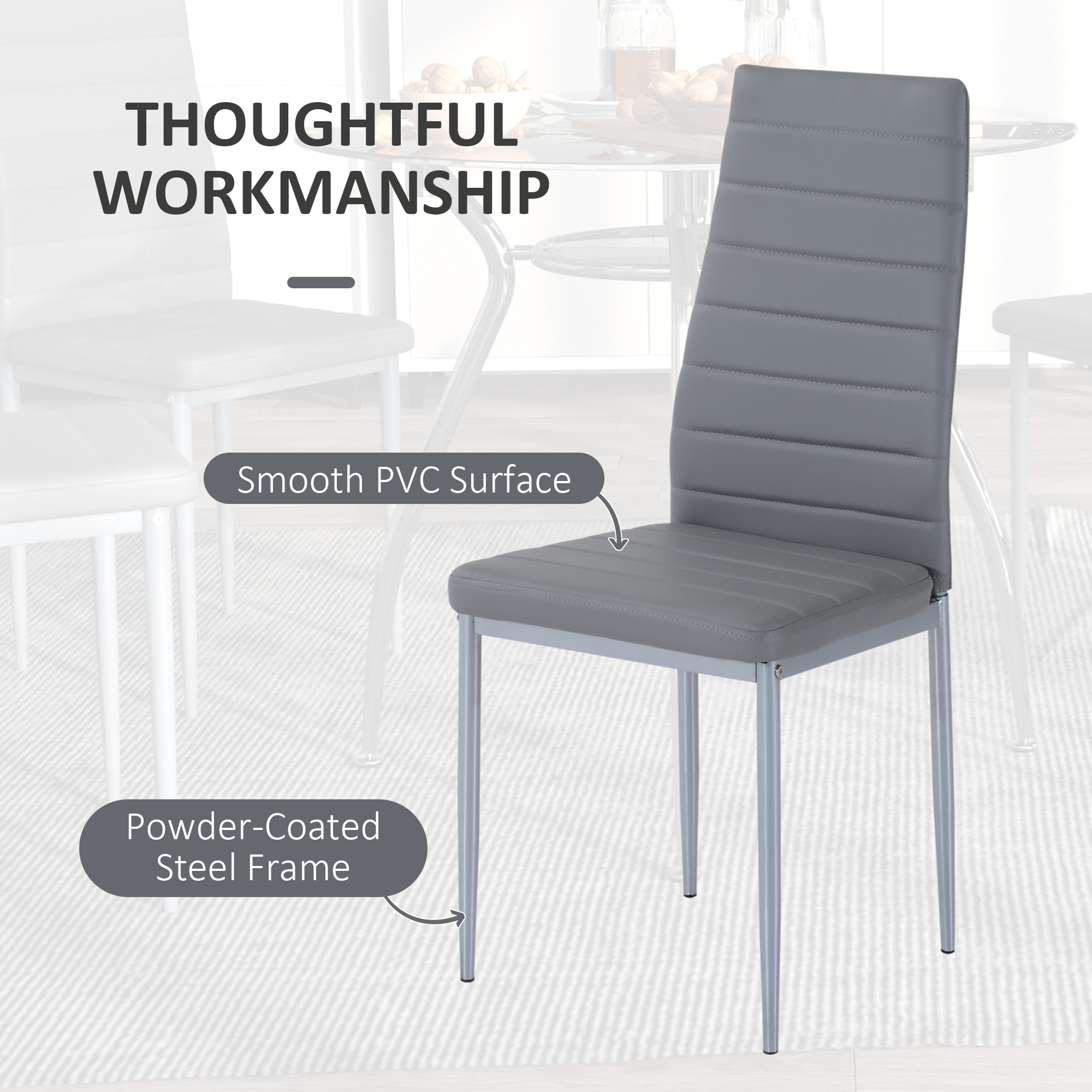 HOMCOM Five-Piece Dining Set, with Padded Chairs and Glass-Top Table Grey 6