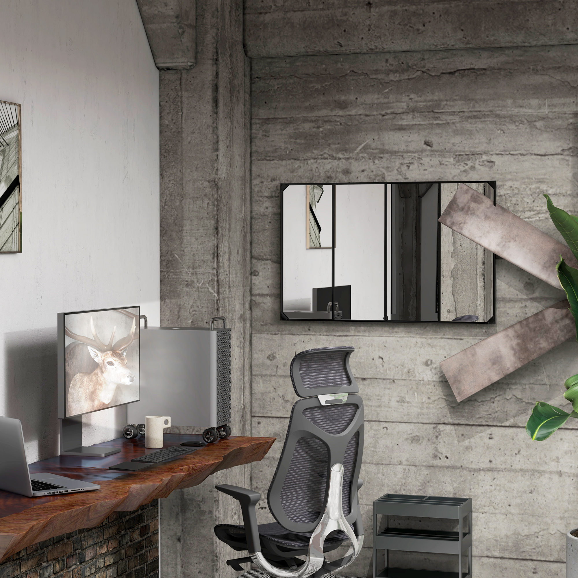 Specchio Da Parete Industriale HOMCOM 109x69 Cm - Con 4 Ganci, Vetro Multistrato, Nero, Per Ingresso E Soggiorno