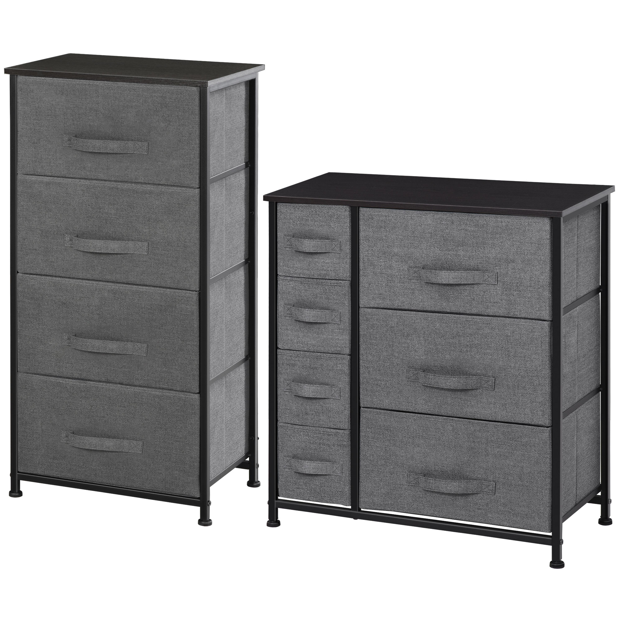 HOMCOM Lot de 2 commodes en Tissu Meuble de Rangement 11 tiroirs chiffonnier Cadre en métal pour ...