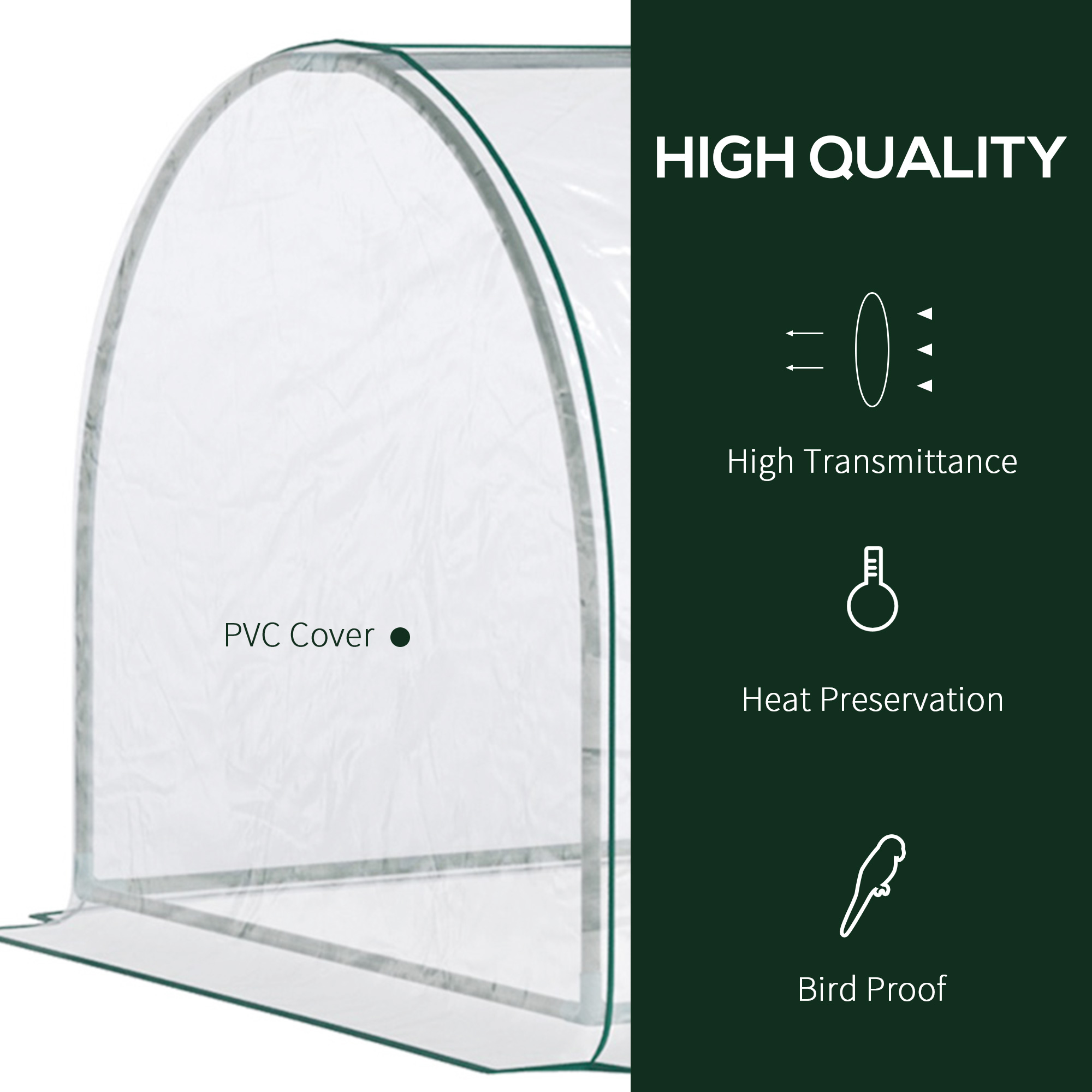 Outsunny Mini Greenhouse, Small Polytunnel Green House with Zipped Doors, Steel Frame for Garden Patio, 250 x 100 x 80cm, Clear 4