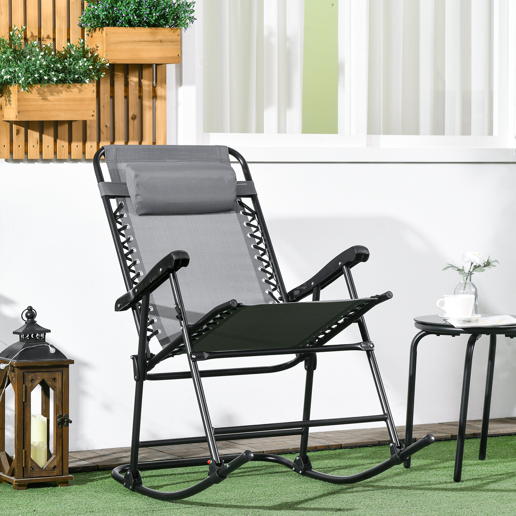 Outsunny Schaukelstuhl klappbar Gartenstuhl Schwingstuhl mit Kopfkissen bis günstig online kaufen