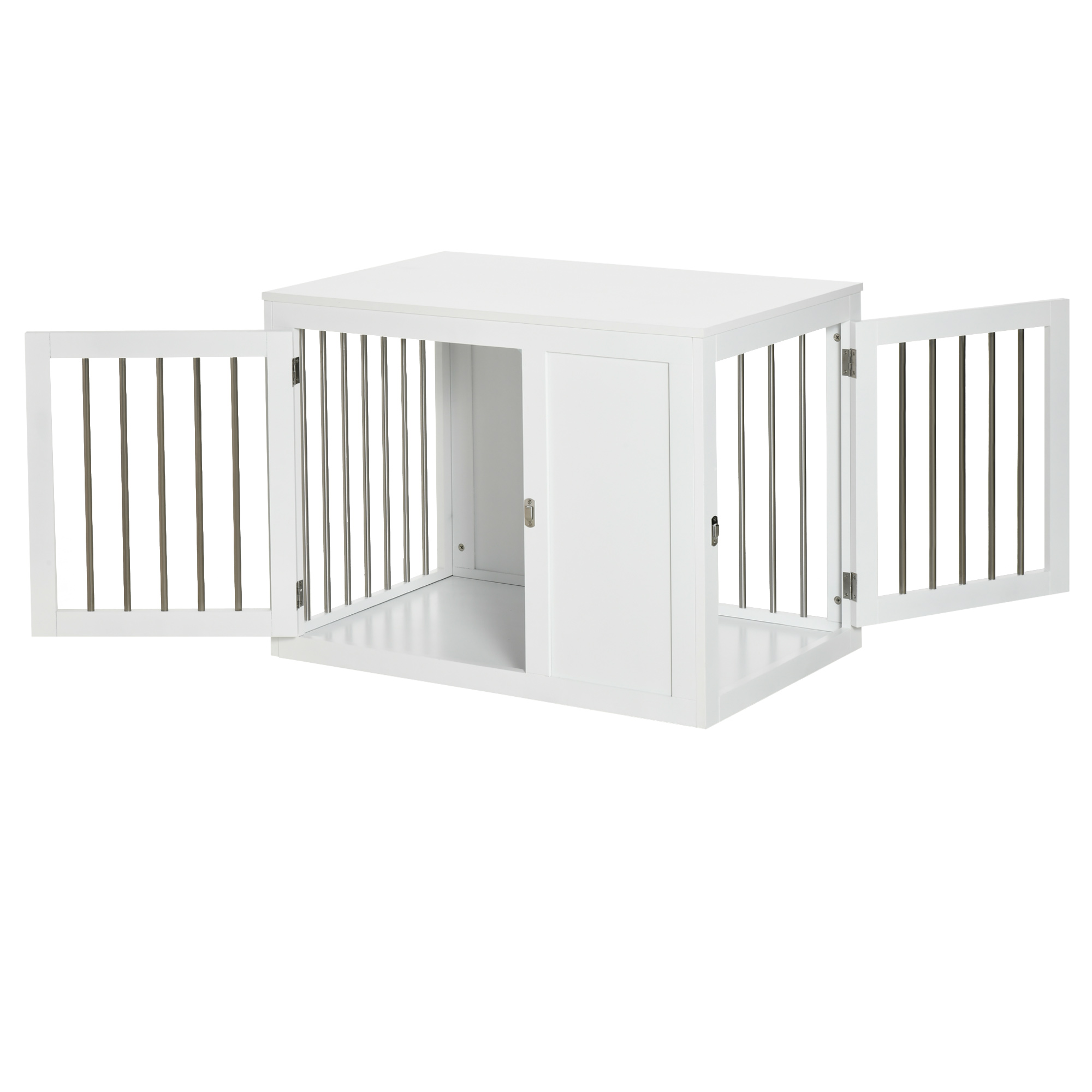 PawHut 2-in-1 Dog Cage and Side Table, with Two Lockable Doors, for Medium Dogs White 8