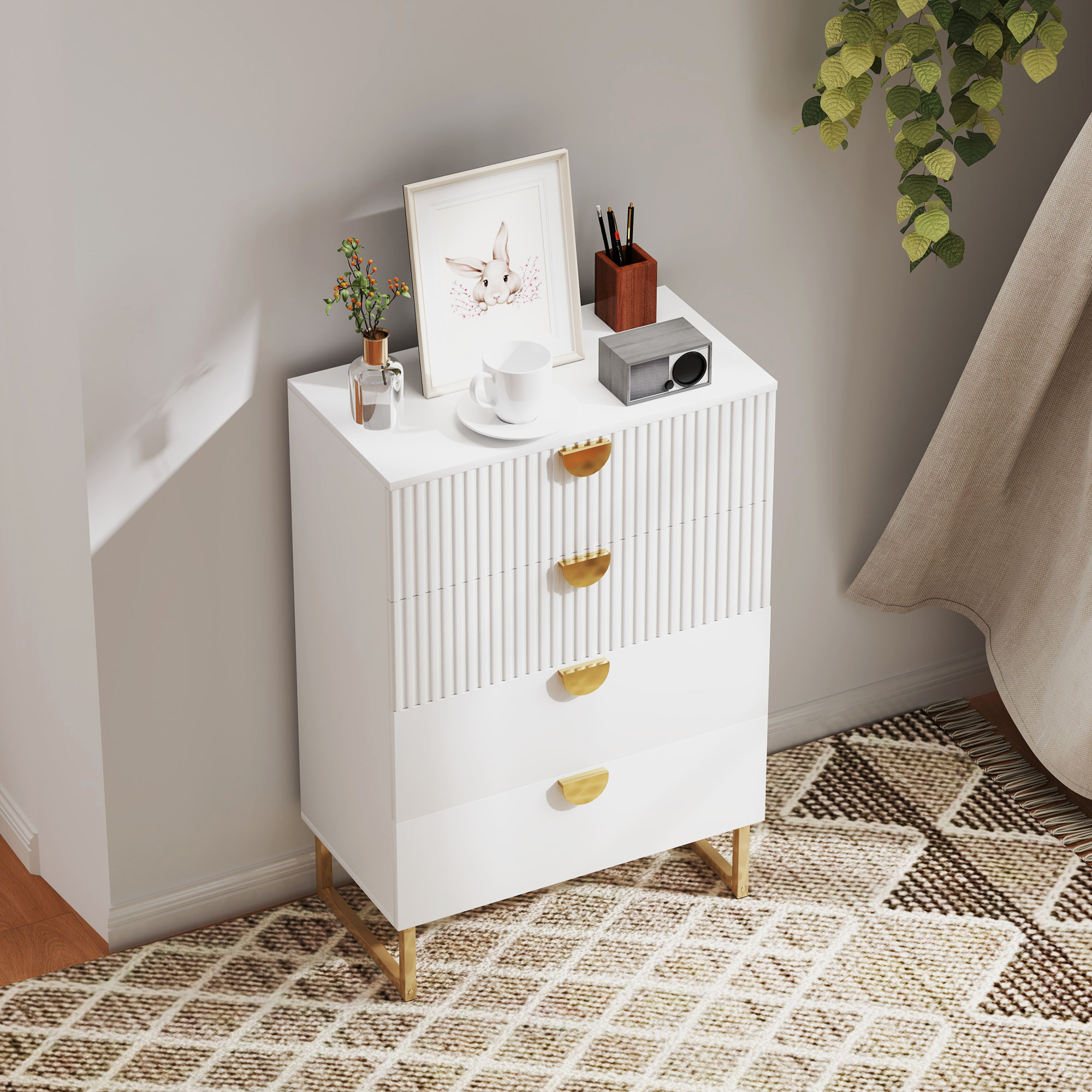 HOMCOM Elegant Chest of Four Drawers White 9