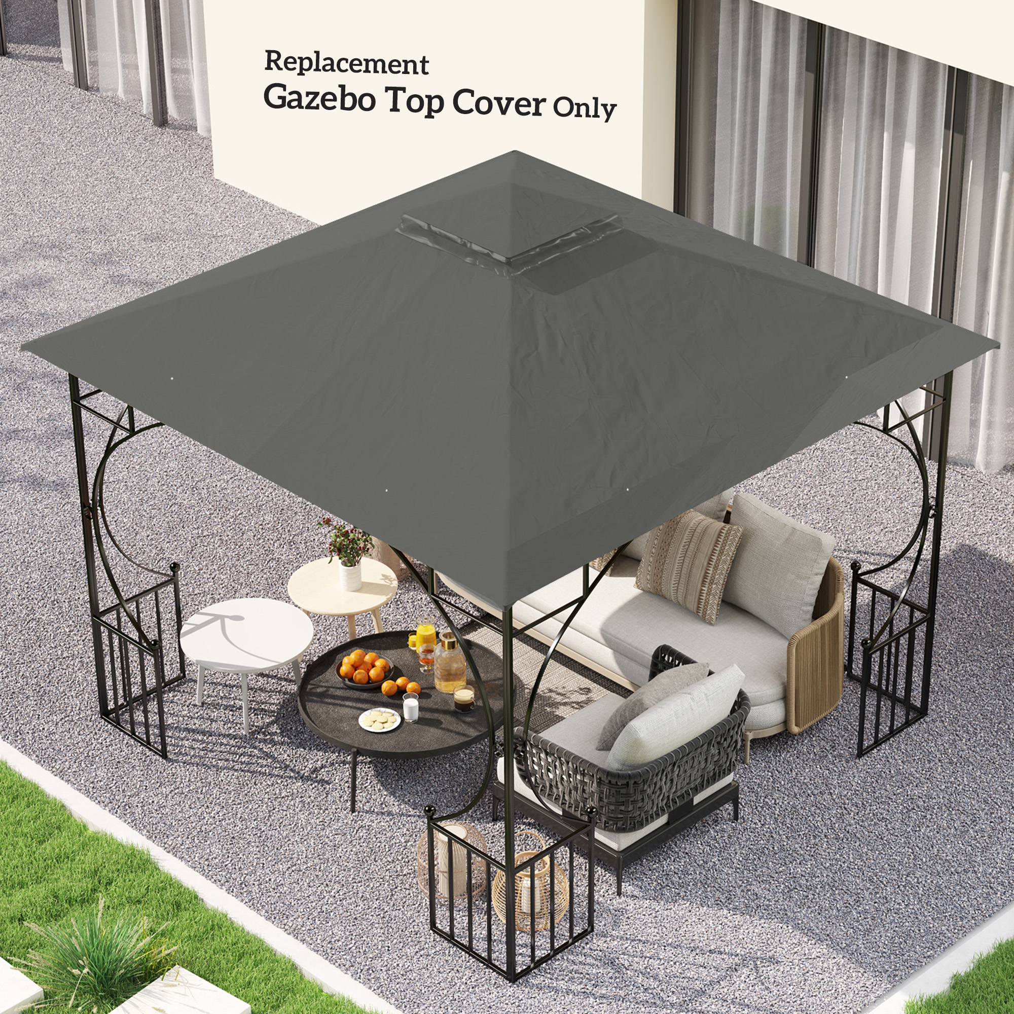 Outsunny 3x3(m) Replacement Gazebo Canopy, Double Tier Roof Top for ...