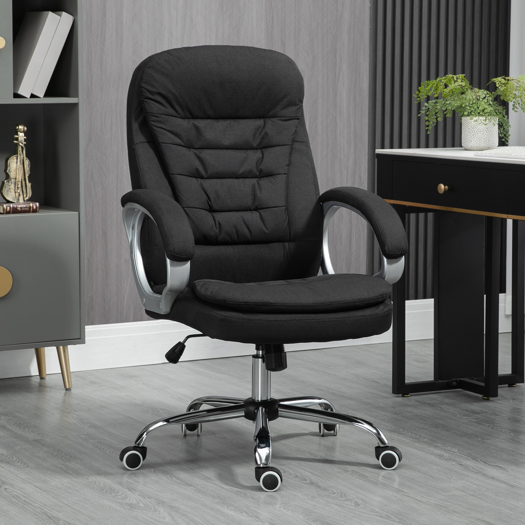 HOMCOM Office Chair Computer Chair Executive Office Chair with Height Adjustable, Comfortable Desk Chair for Home Office Fabric Black 2