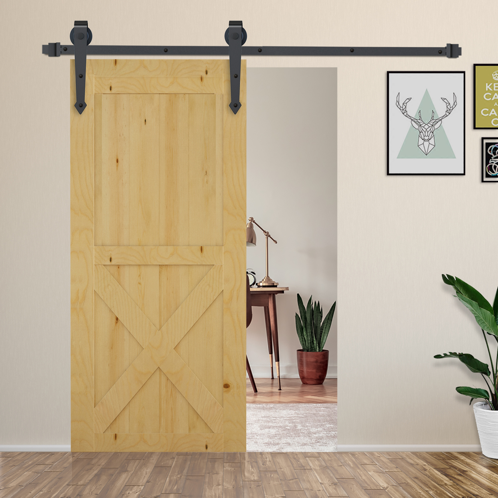 HOMCOM 6ft Modern Single Sliding Barn Door Track Kit Set Closet Hardware for Single Wooden Door