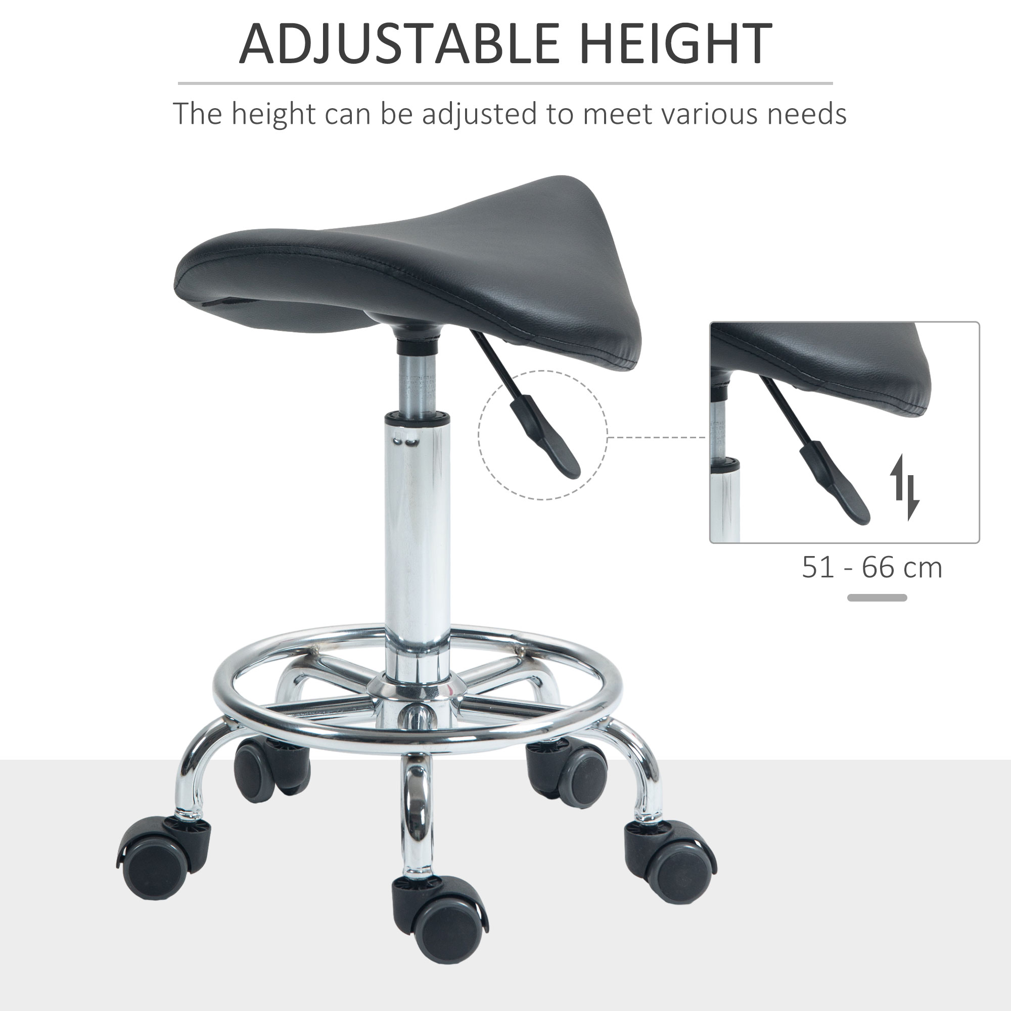 HOMCOM Salon Saddle Stool, Rolling Saddle Chair for Massage, Spa, Clinic, Beauty, Hairdressing and Tattoo, Black 4