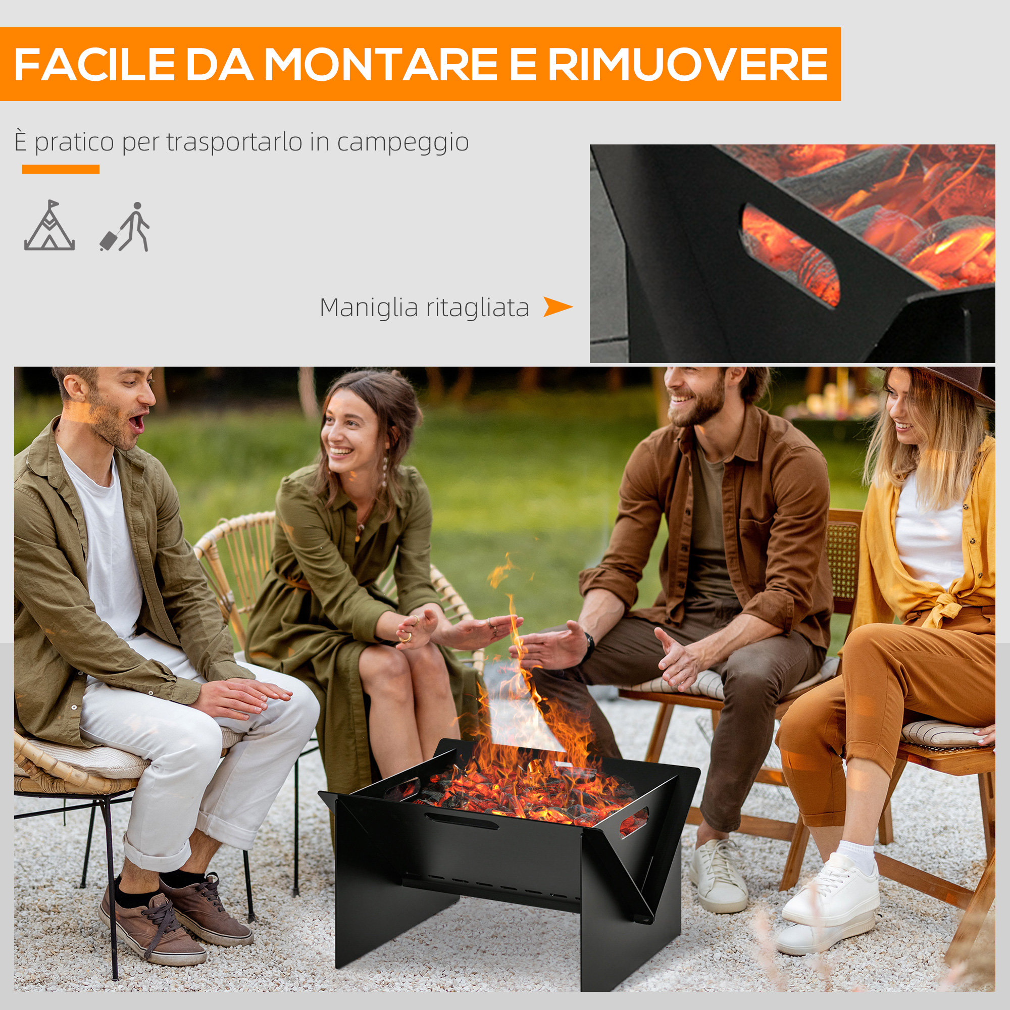 Yakimz Braciere da giardino 80 cm, grande braciere per esterni, giardino e terrazza, camper