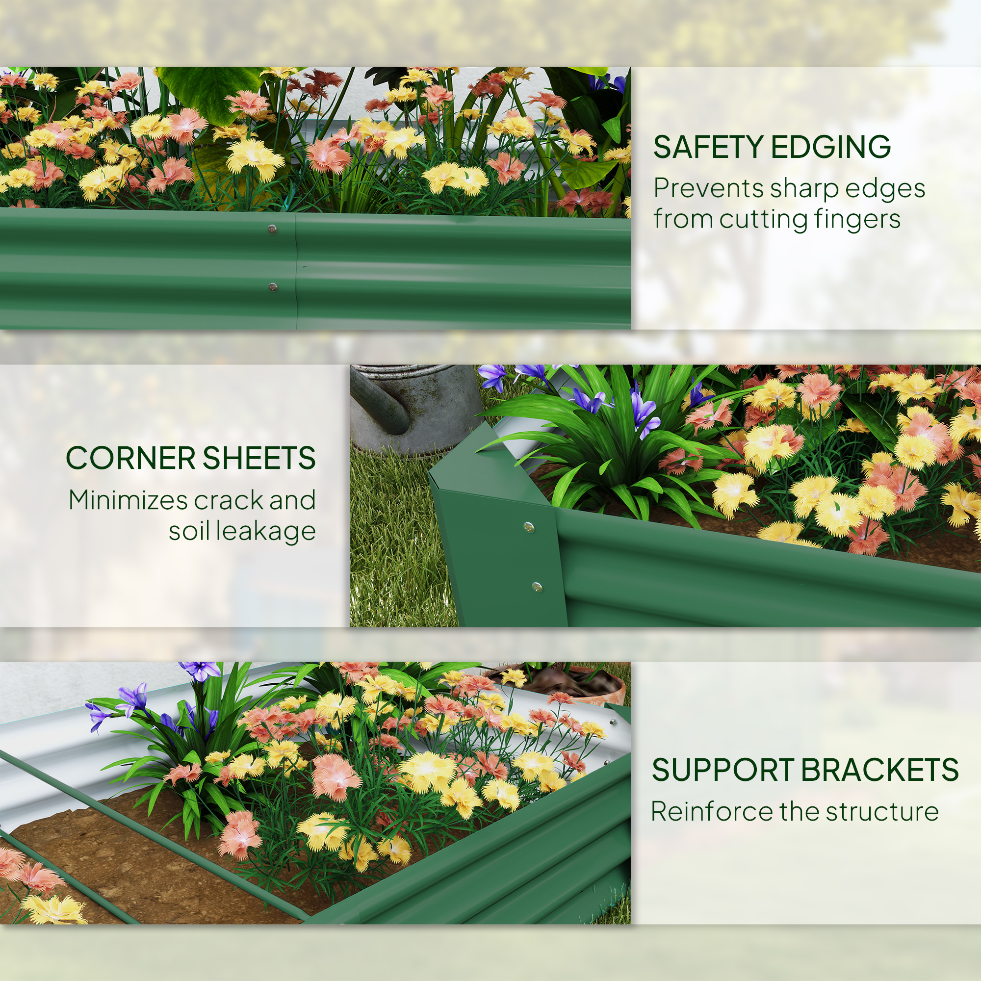 Outsunny 180 x 90cm Galvanised Steel Open Planter Green 7