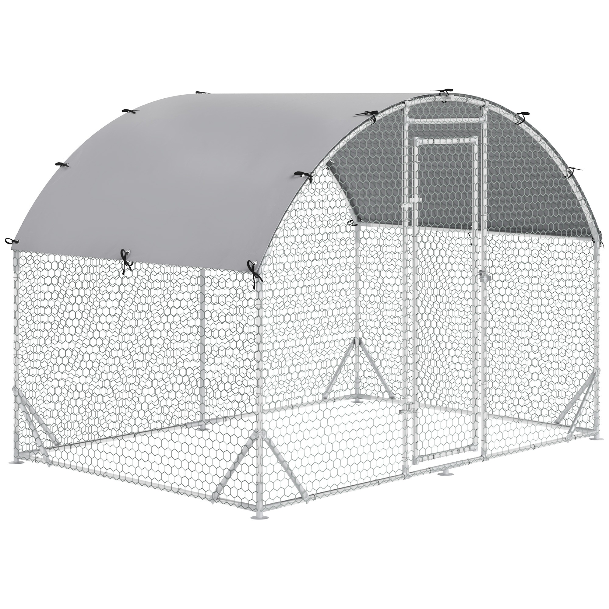PawHut Gallinero 280x190x197 cm con Cubierta de Tela Oxford Impermeable y Resistente a los Rayos UV para Patio Plata | Aosom España