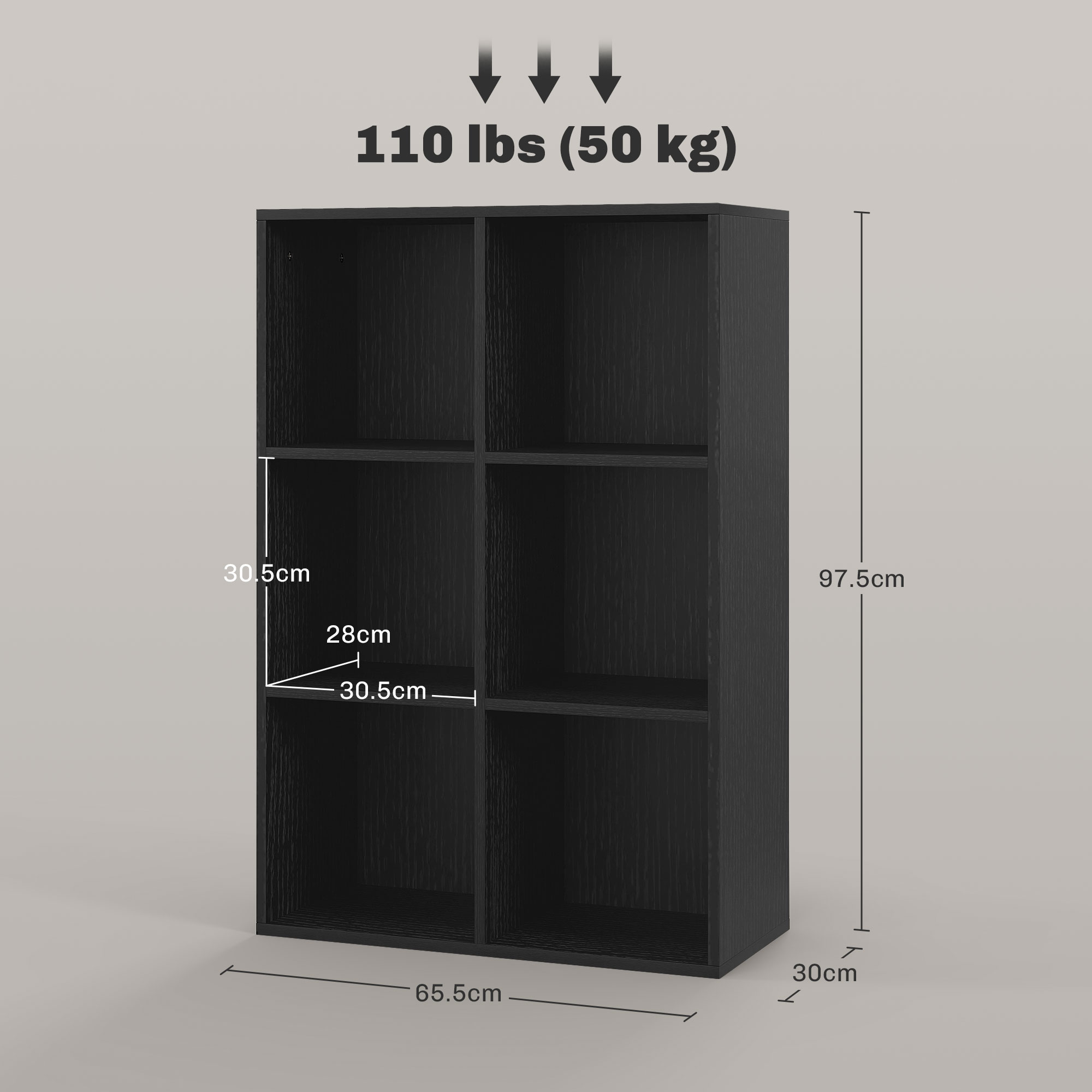 HOMCOM Six-Cube Bookcase Black Wood Effect 3
