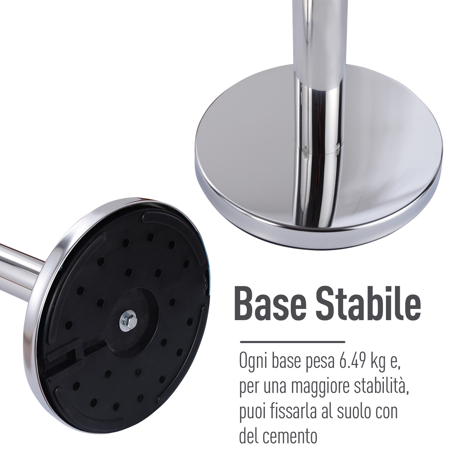 Colonnine Separacode Outsunny Con Nastro Nero - Acciaio Inox 200x32x90cm Per Fila Ordinata - Foto 2