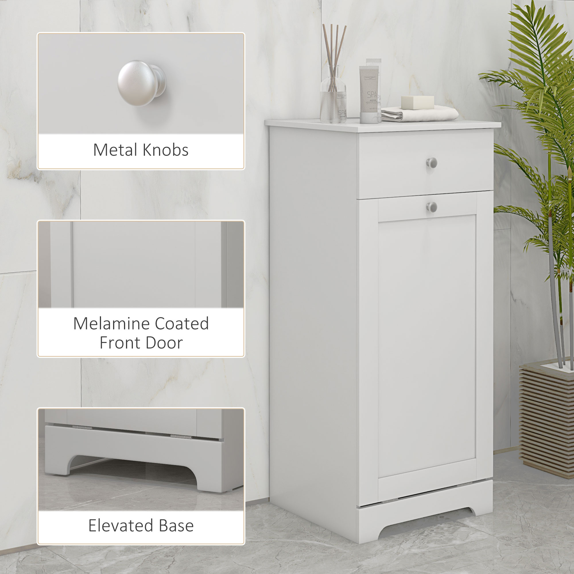 HOMCOM Single Hamper Laundry Storage Cabinet White 5