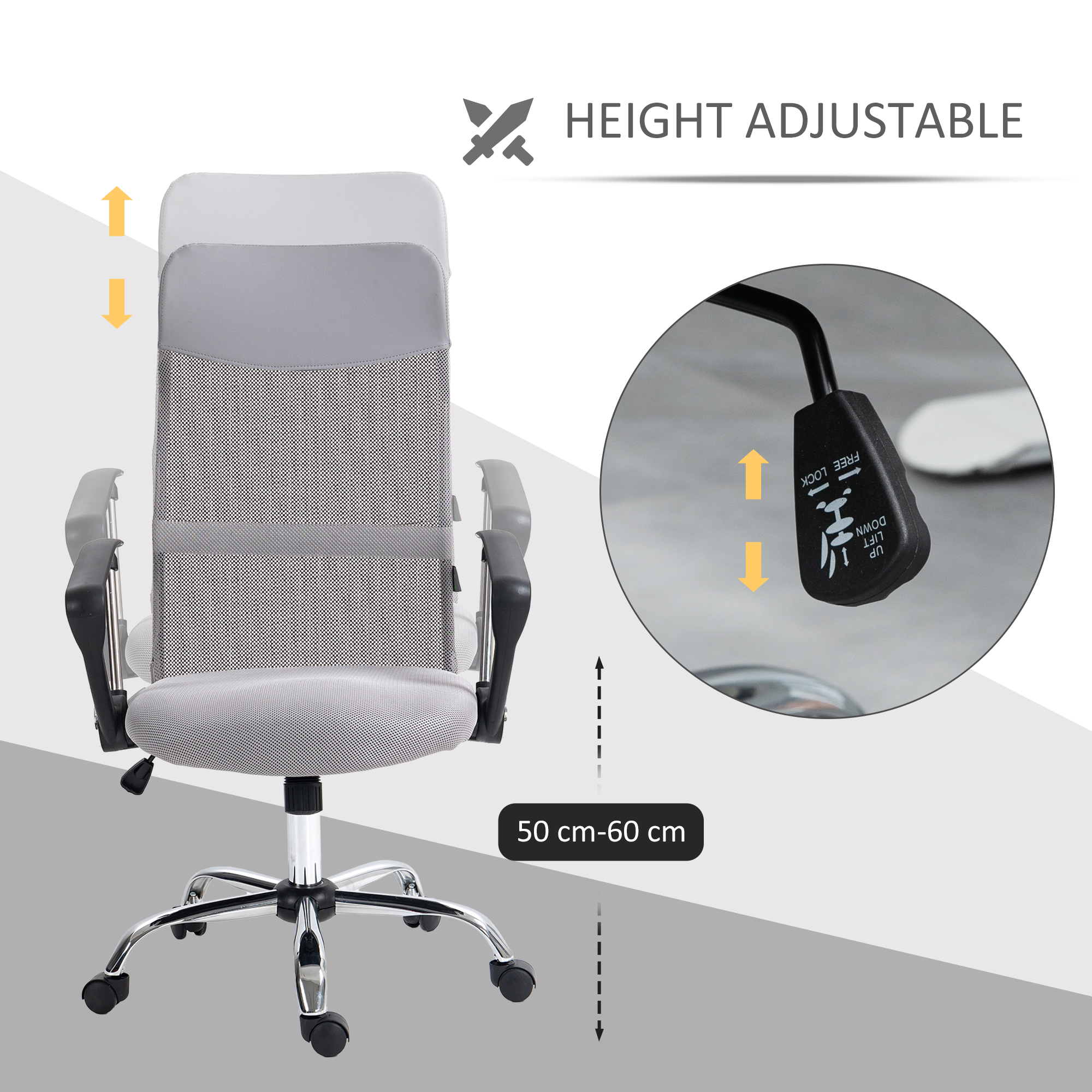 Vinsetto Ergonomic Office Chair Mesh Chair with Adjustable Height Tilt Function Light Grey 4