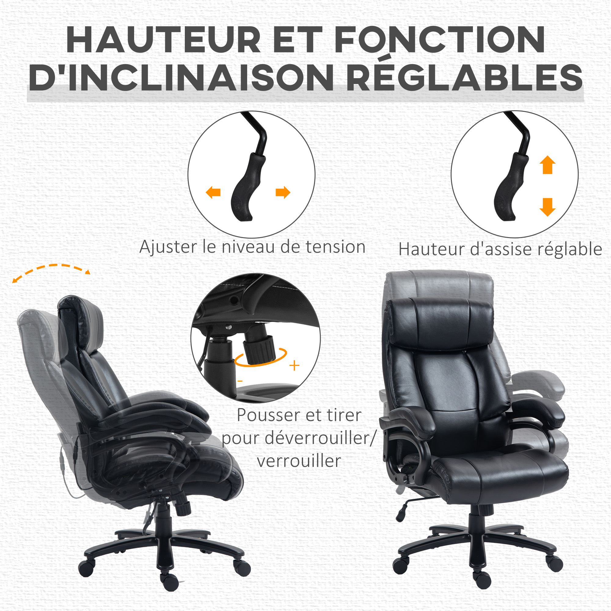Vinsetto Fauteuil De Bureau Massant Chaise Ergonomique Avec Repose Pieds Hauteur Reglable 921 340cg~921 340cg