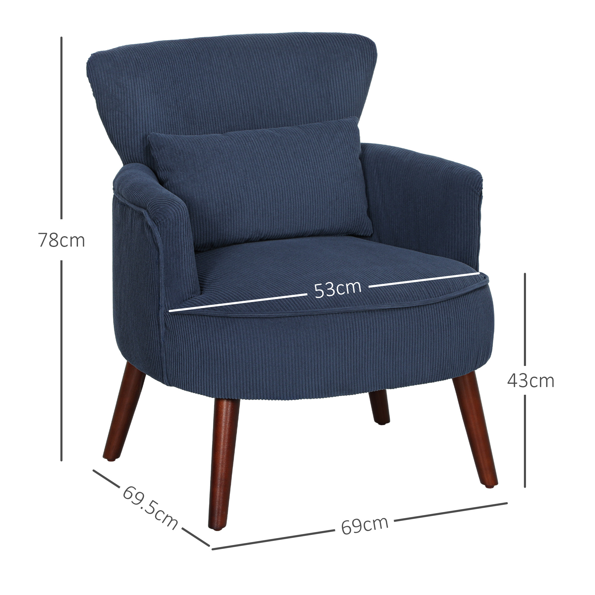 HOMCOM Corduroy Retro Accent Chair Blue 3