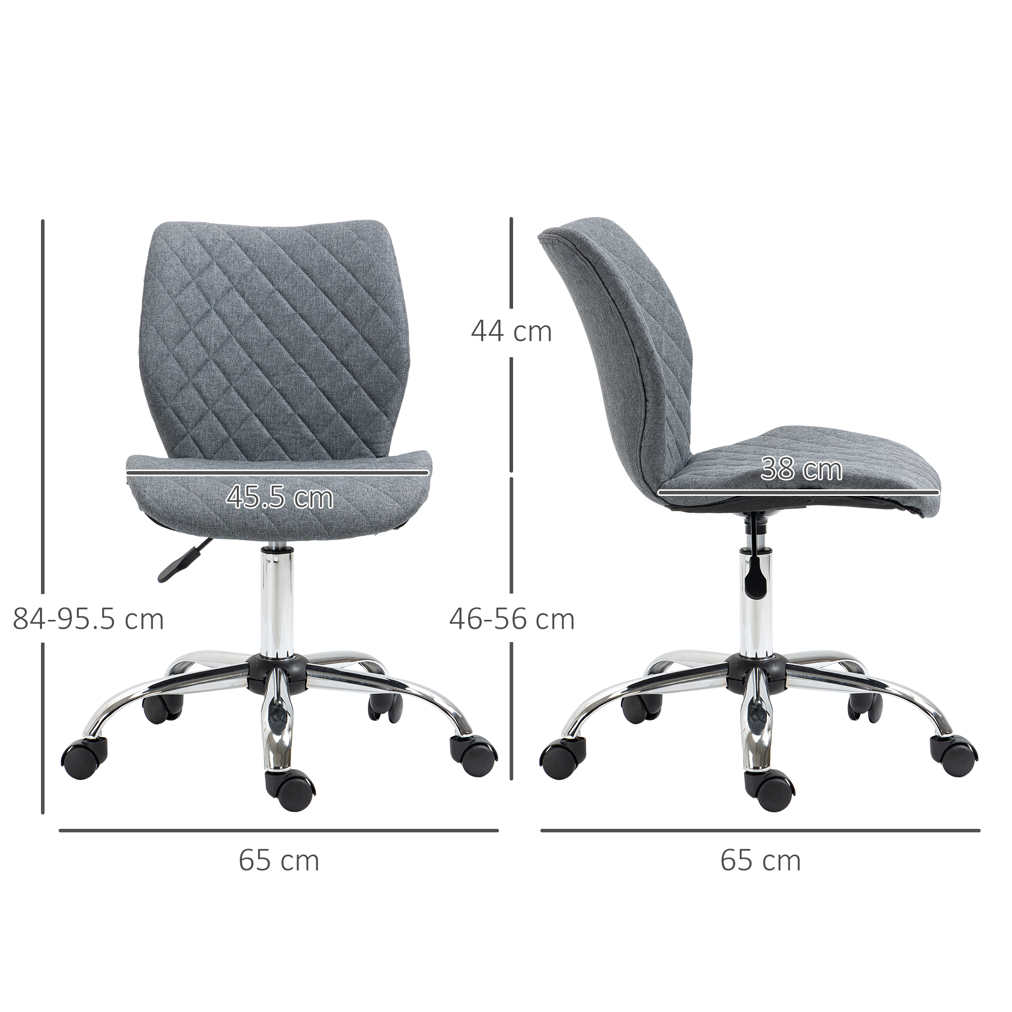 Vinsetto Armless Office Chair Adjustable Computer Chair Swivel Chair with Rolling Wheels and Linen Fabric Back Support for Home Office Students Study Grey 3