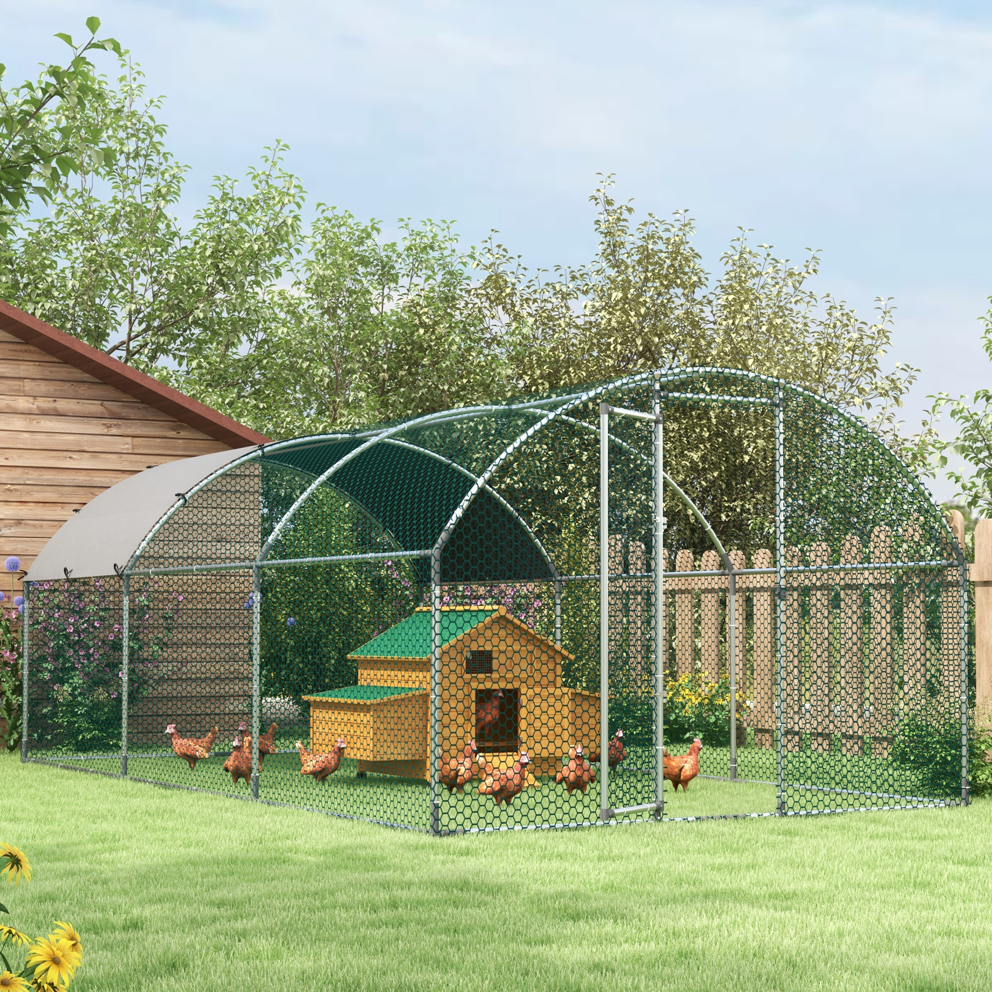 PawHut Wooden Chicken Coop with Nesting Boxes, Tray, for 2-4 Chickens, Yellow 8