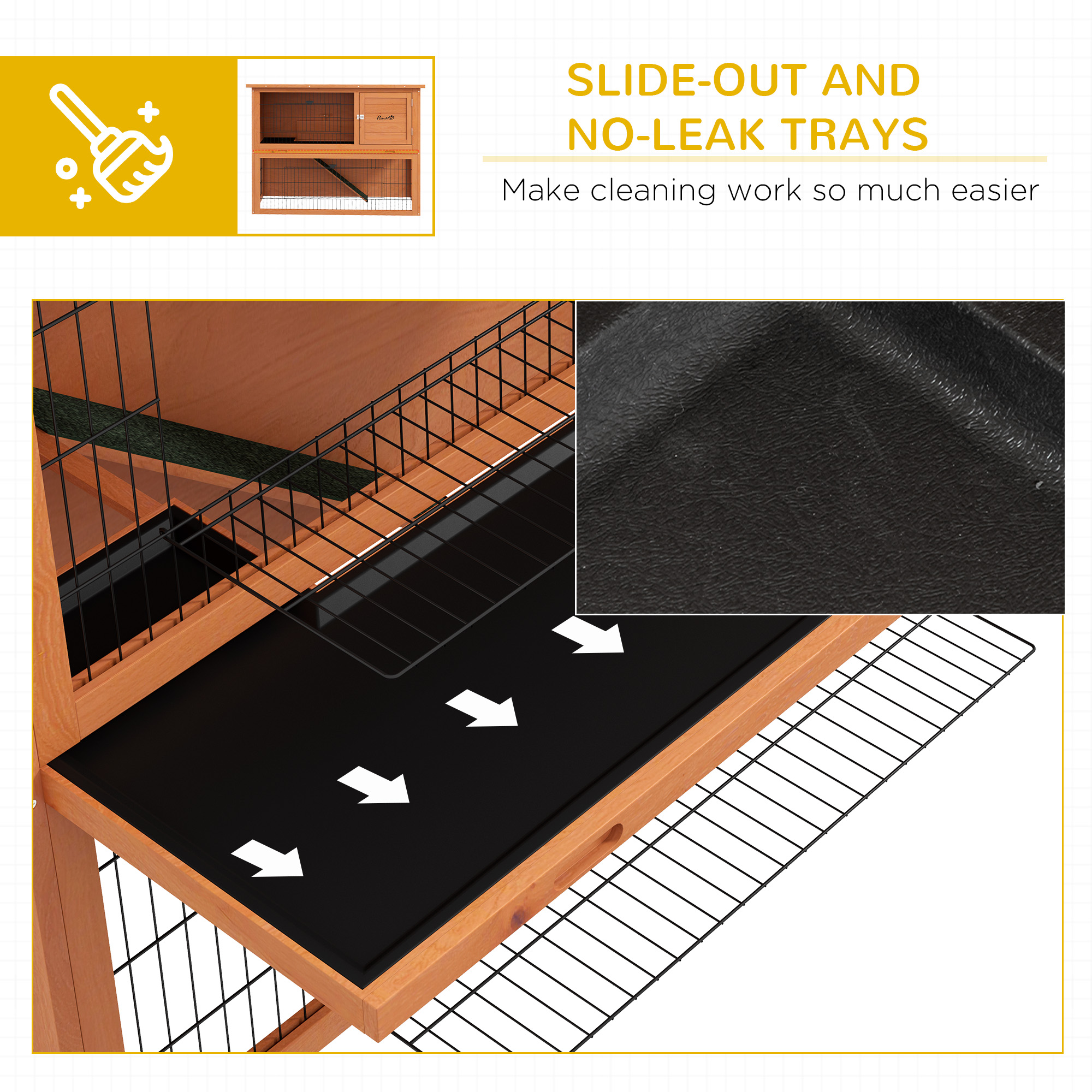 PawHut Two-Tier Antiseptic Wood Rabbit Hutch, 92cm Guinea Pig Hutch with Run Orange 6