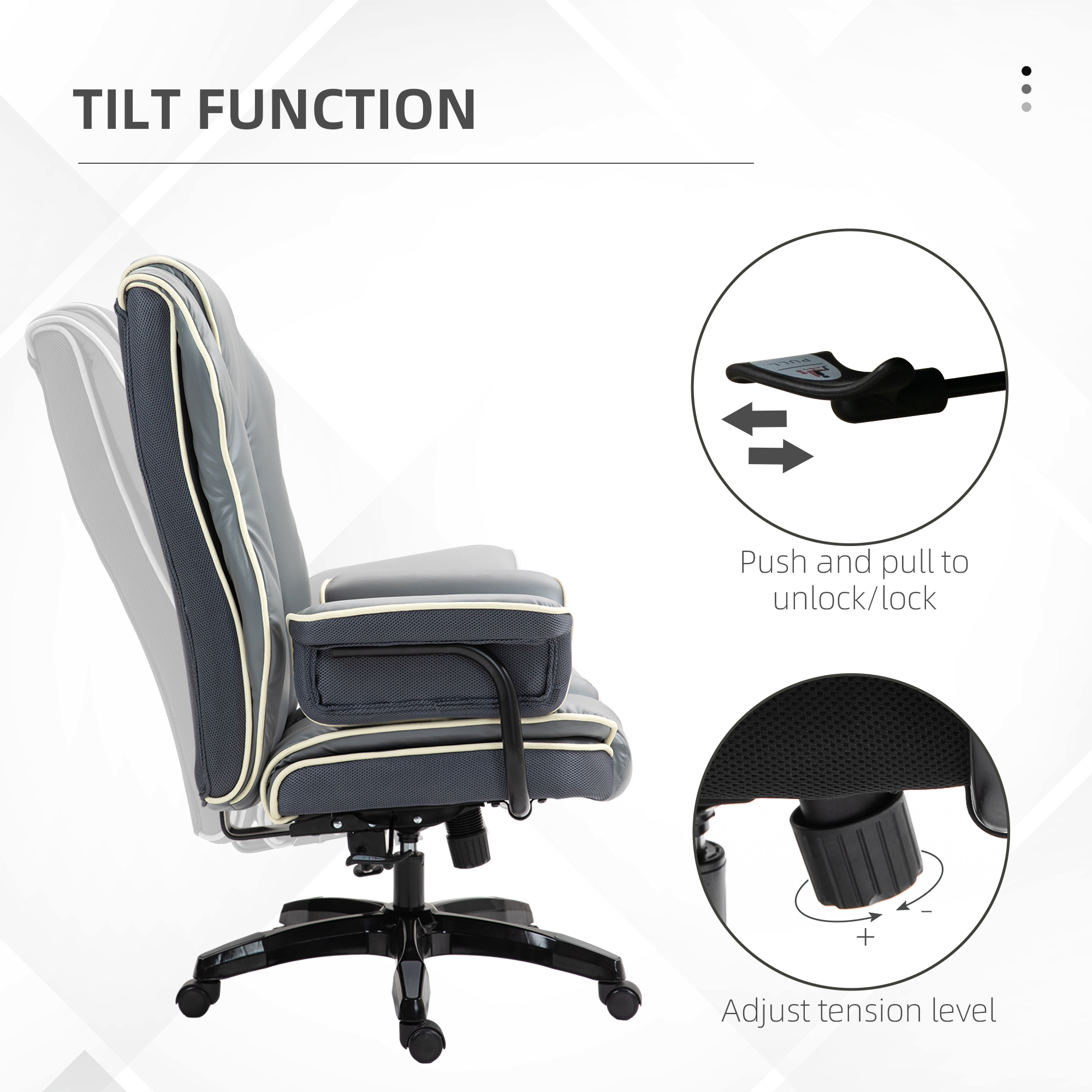 Vinsetto Faux Leather Executive Office Chair, with Contrast Piping Grey/White 6