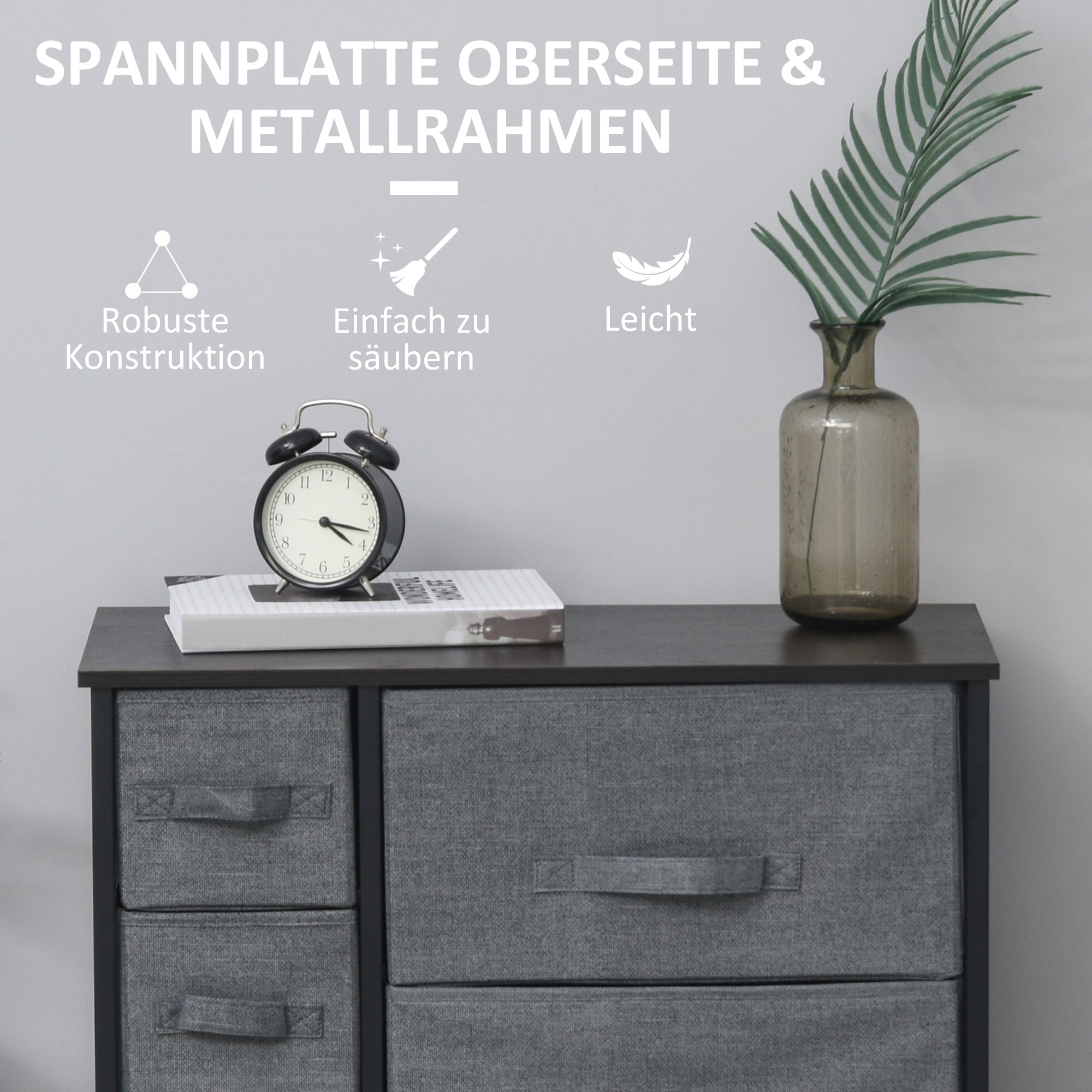 Kummut 7 kokkupandava riidest sahtliga, fliiskangast, metallraam, 63,5 x 30 x 71 cm, tumehall