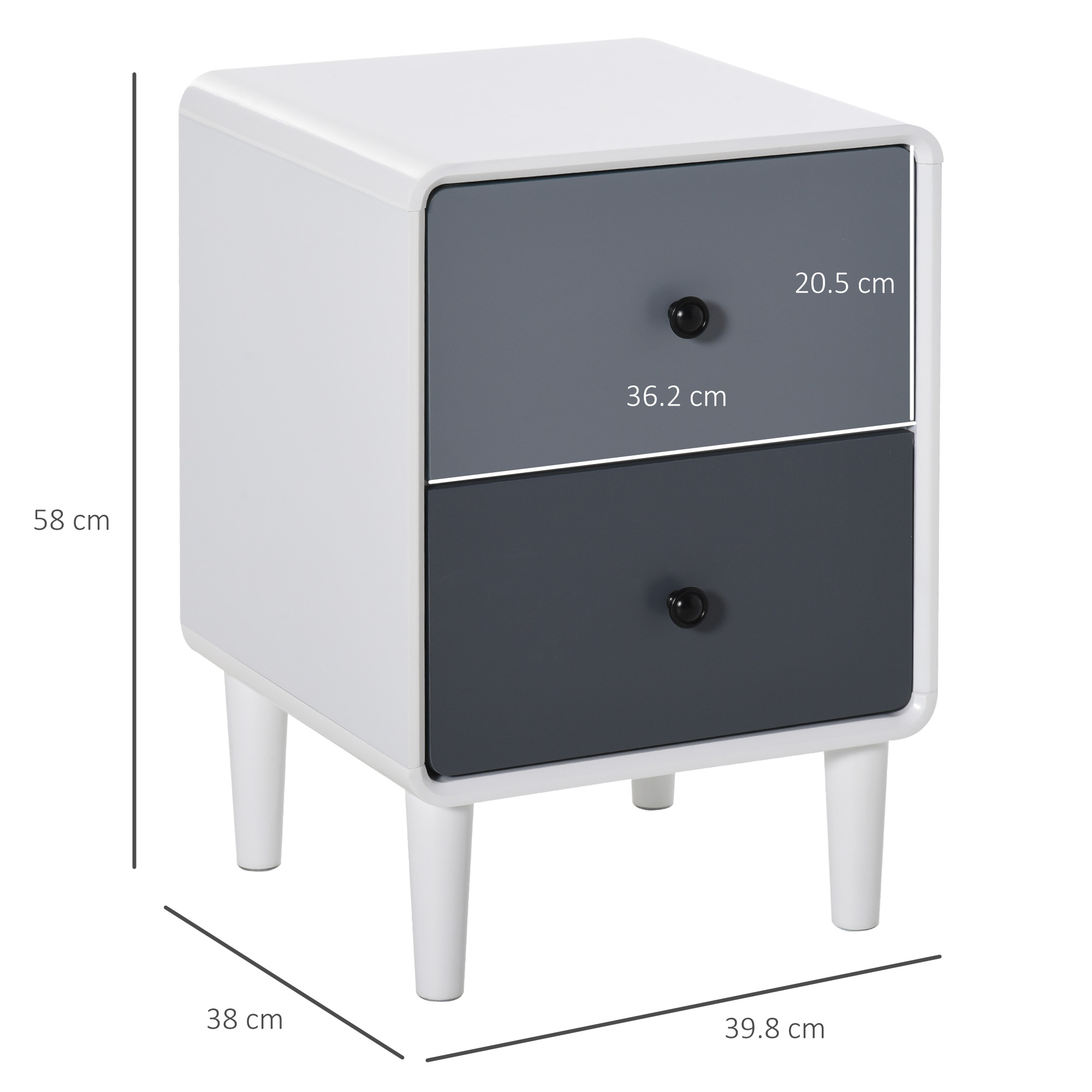 HOMCOM Modern Side Cabinet Nightstand Home Organizer with 2 Storage Drawer Unit for Bedroom, Living Room 3