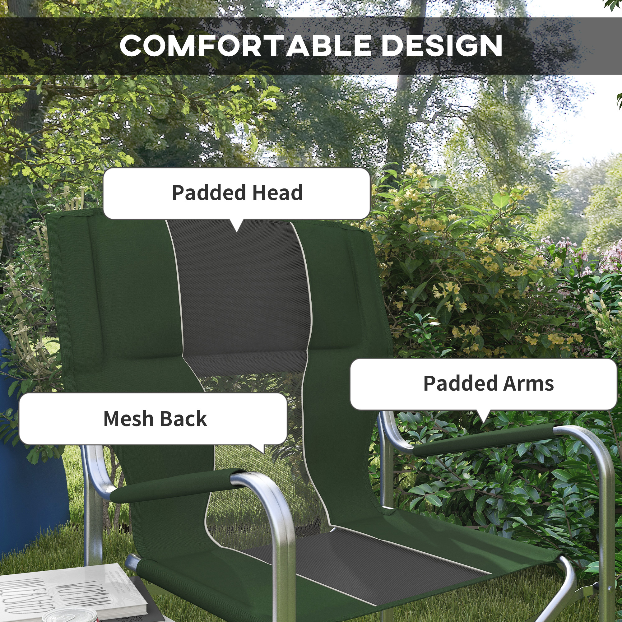 Outsunny Folding Aluminium Camping Chair, with Cooler Bag Table Green 4