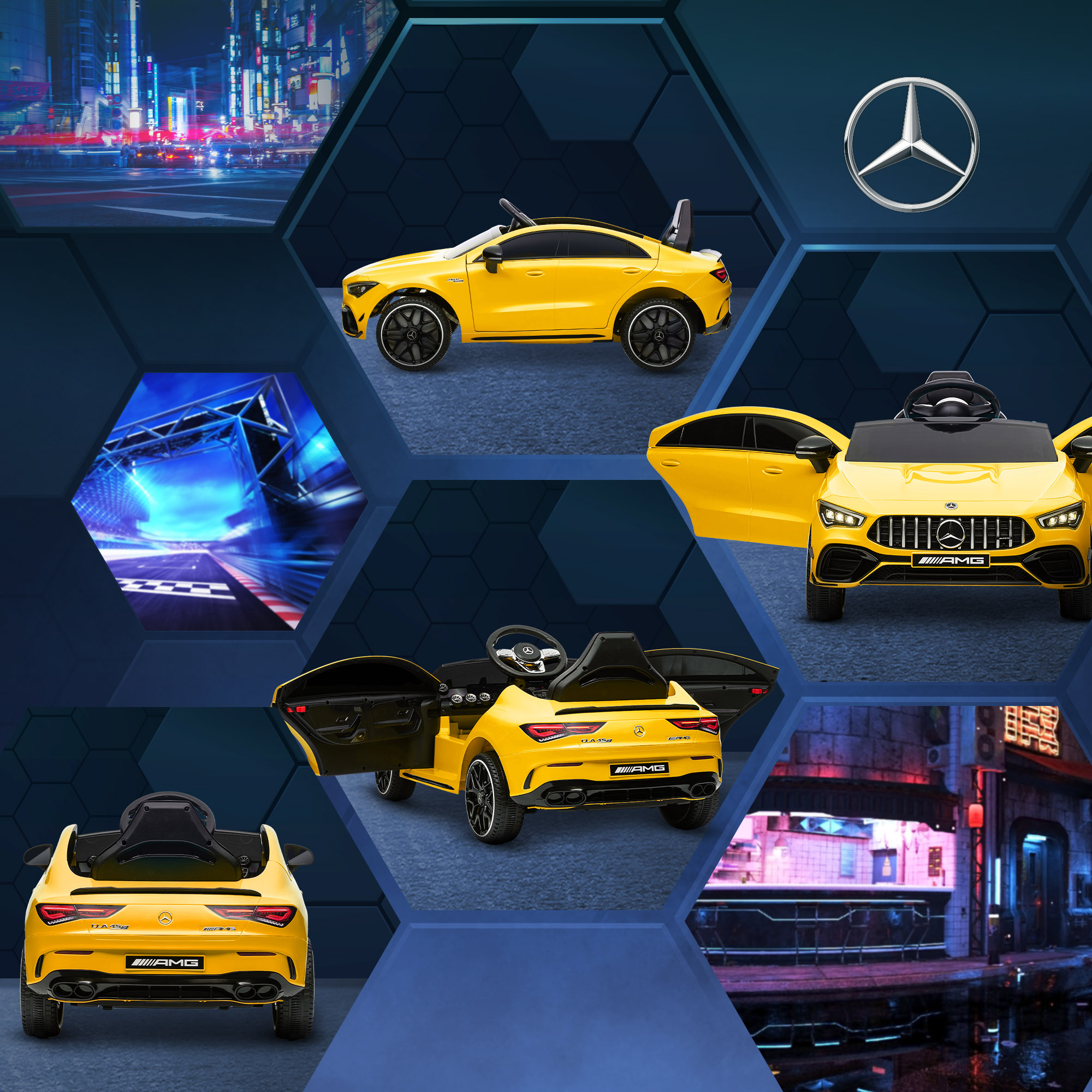 AIYAPLAY Mercedes-Benz AMG CLA 45 Licensed 12V Kids Electric Car Ride on Car w/ Remote, Suspension Lights Music Horn Yellow 9
