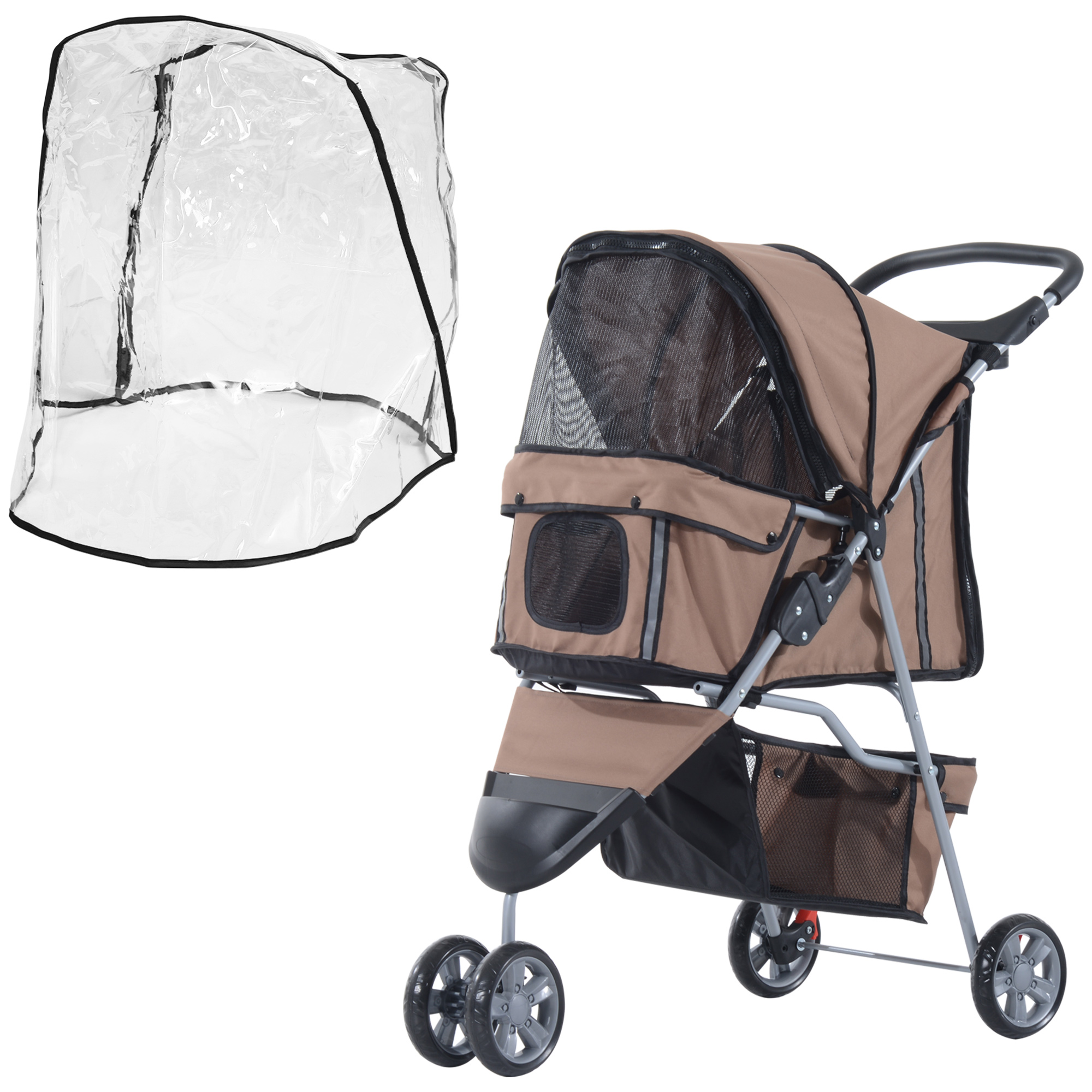 PawHut Dog Stroller with Cover for Small Miniature Dogs, Folding Cat Pram Dog Pushchair with Cup Holder, Storage Basket, Reflective Strips, Blue