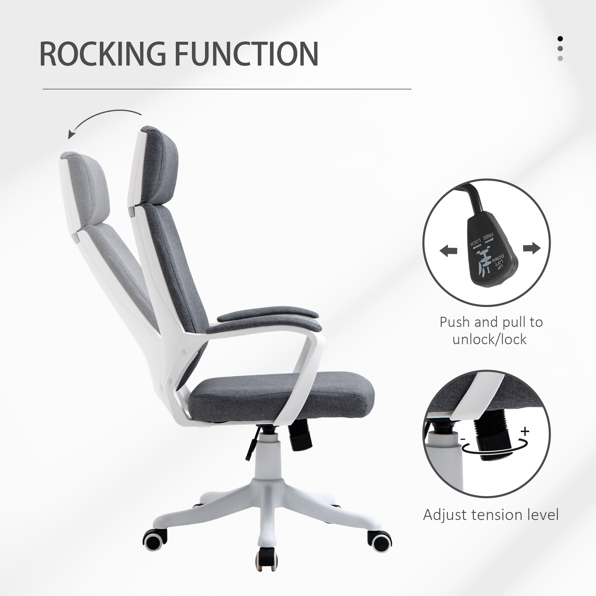 Vinsetto Office Chair, Ergonomic Desk Chair, High Back Study Chair with Headrest and Lumbar Back Support, Adjustable Height for Home and Work, Grey 5