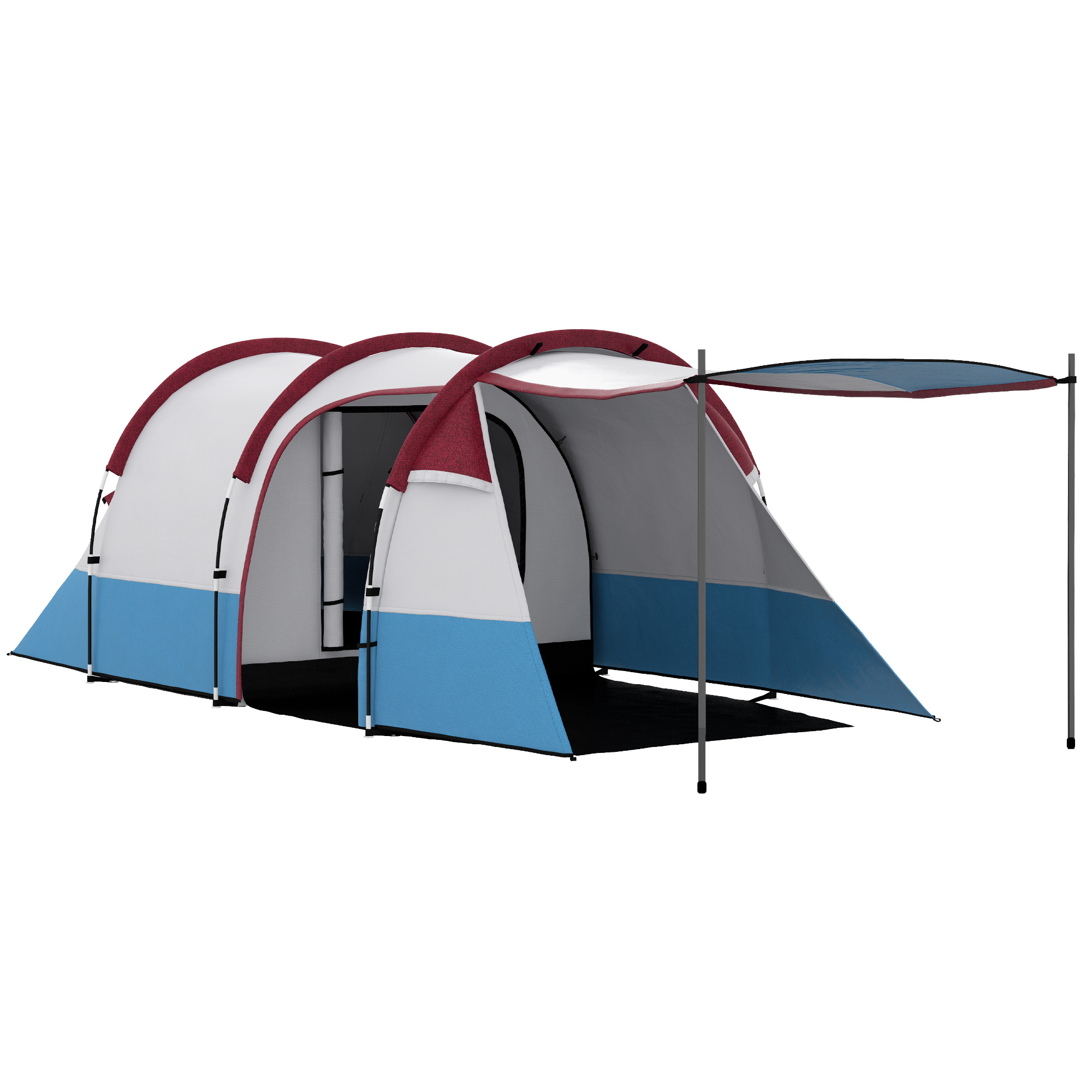 Outsunny Tenda da Campeggio Impermeabile con 2 Aree e 3 Ingressi, in Poliestere e Fibra di Vetro, 420x200x150 cm, Rosso Aosom