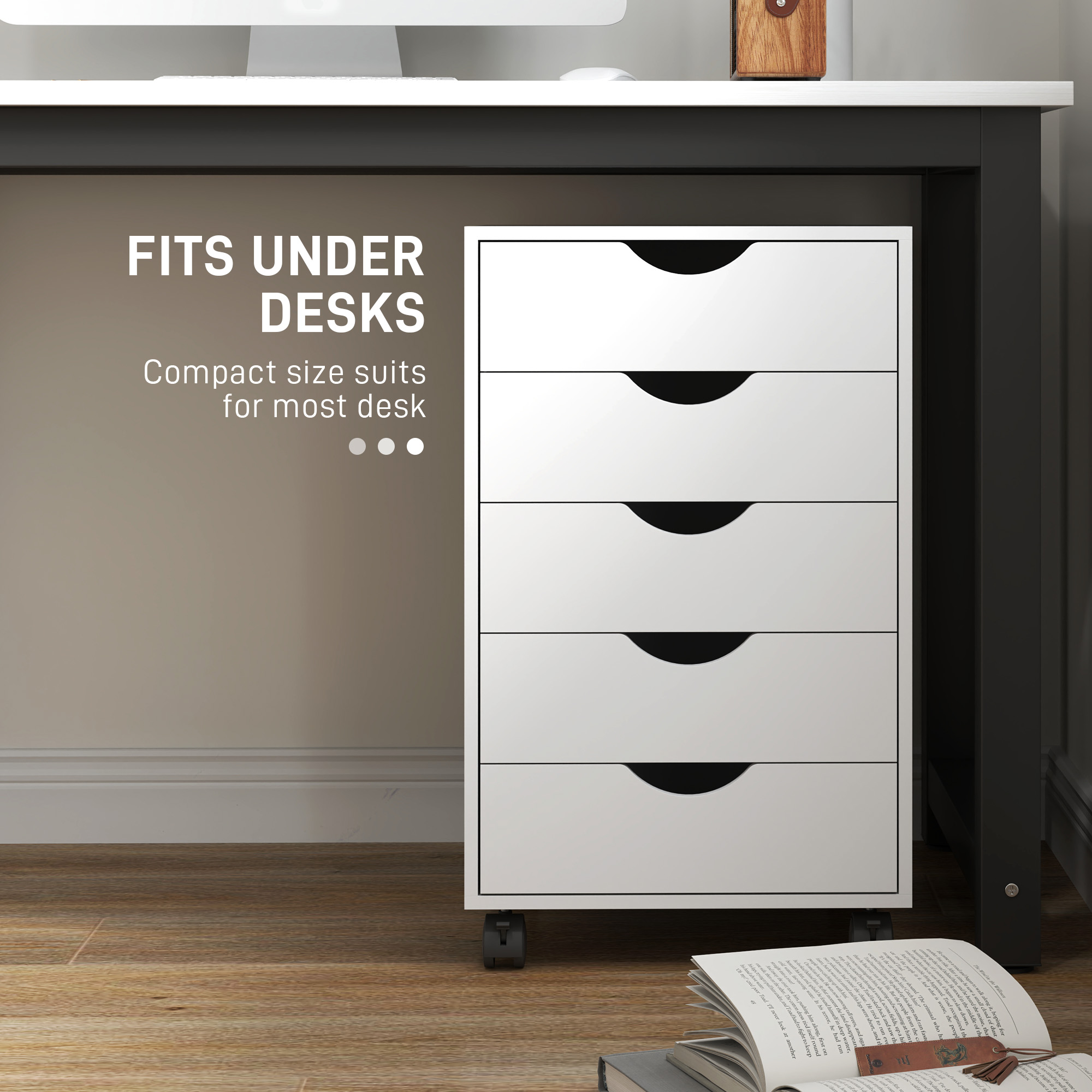 HOMCOM Five-Drawer Filing Cabinet White 6