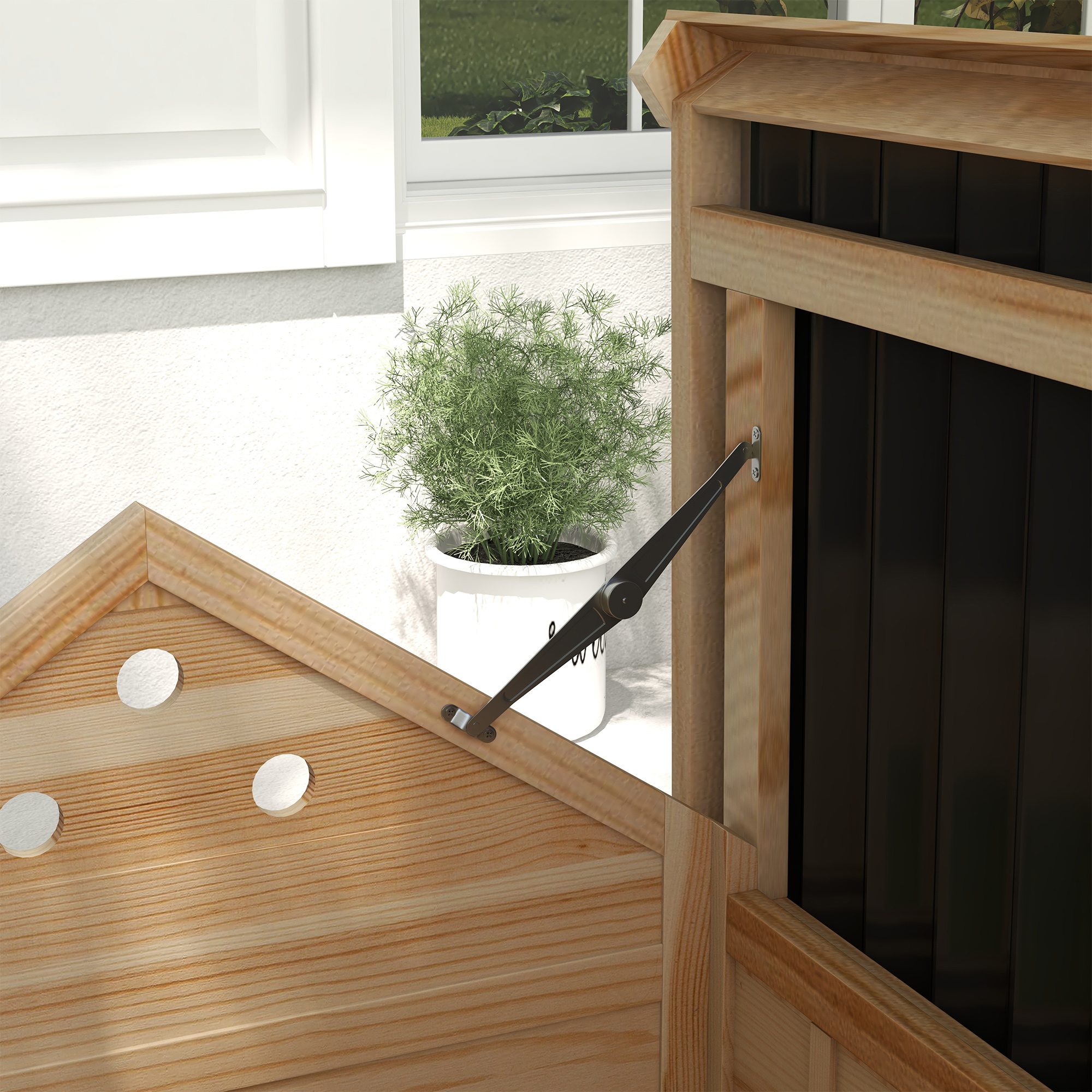PawHut Wooden Duck House with Double Doors, Openable Roof, Ventilation Holes, Removable Base, Natural Wood Finish 8
