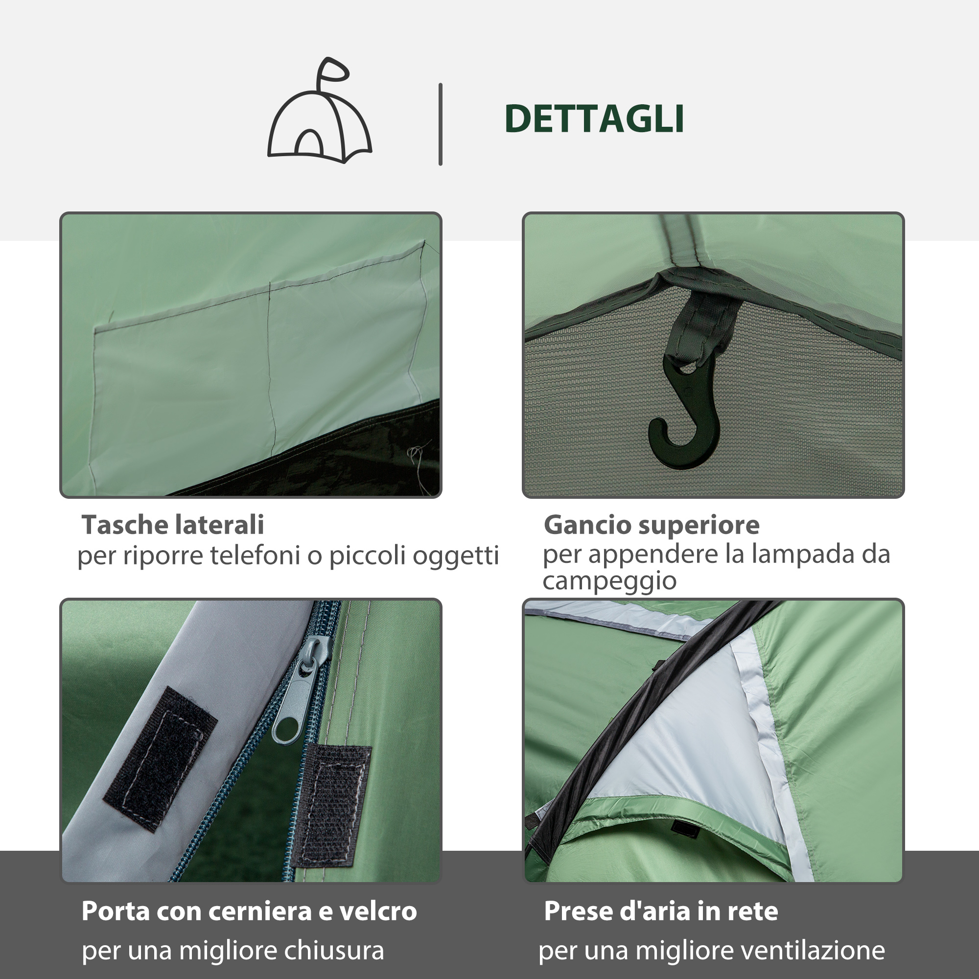 Tenda Da Campeggio 2 Posti Outsunny | Impermeabile 3000mm | Con Finestre E Borsa Trasporto - Foto 6