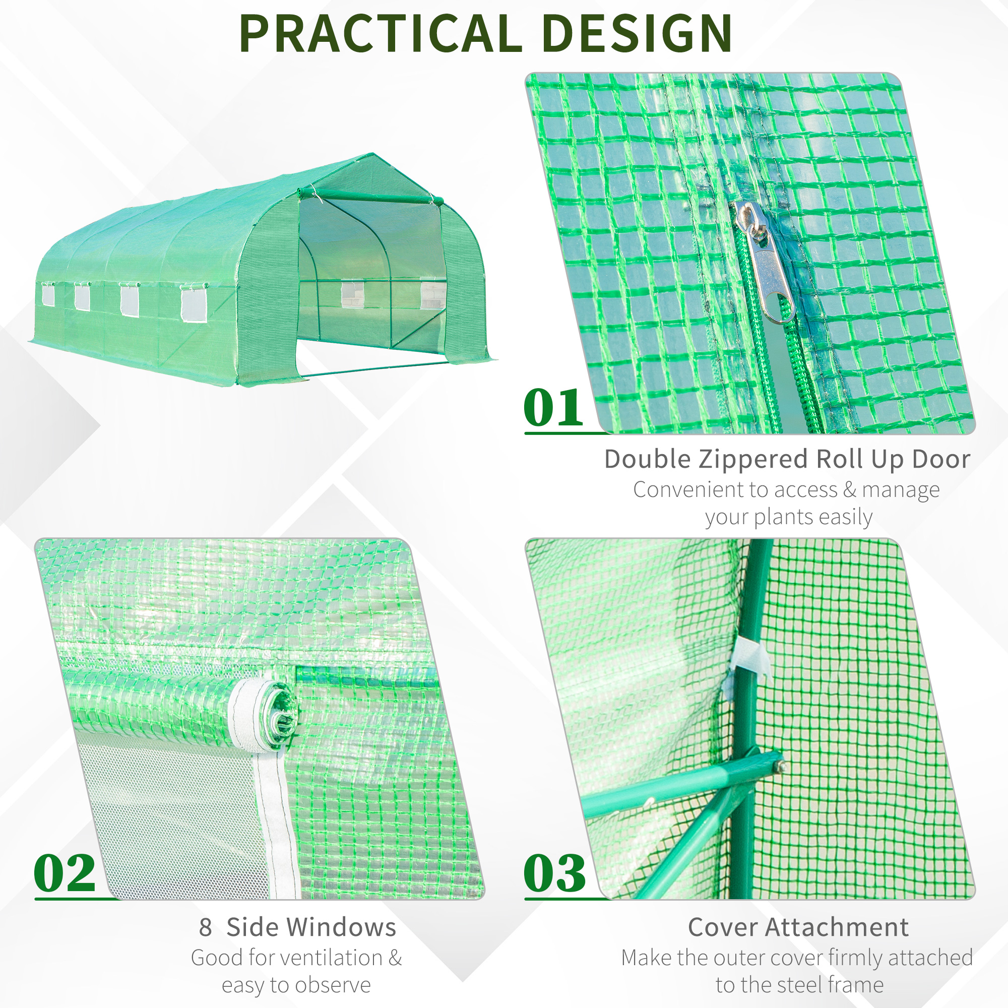 Outsunny Polytunnel Greenhouse with Windows and Door, Walk in Greenhouse for Garden, Backyard (6 x 3 M) 6