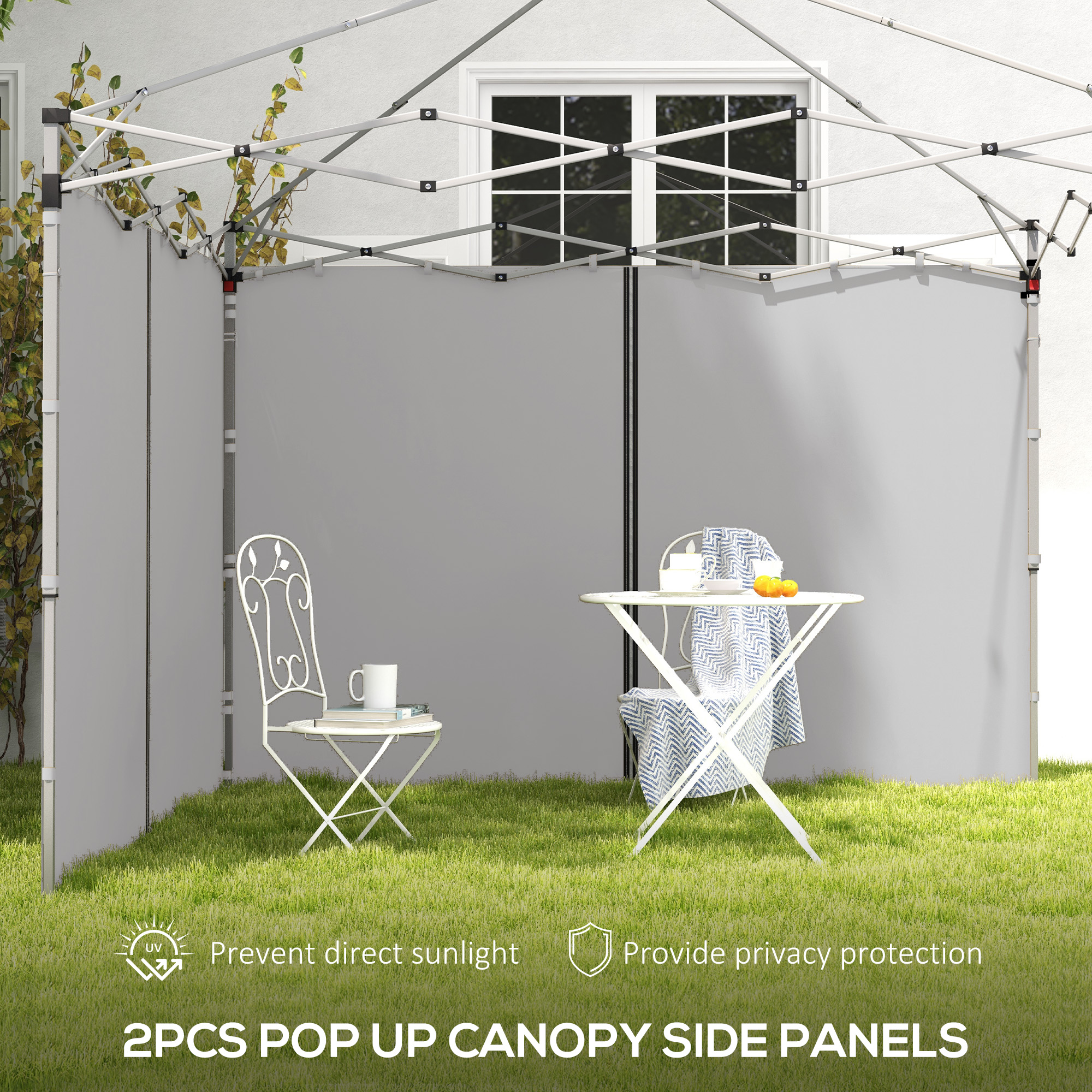 Outsunny Set of Two 3 x 3(m) Replacement Zipped Gazebo Walls Grey 4