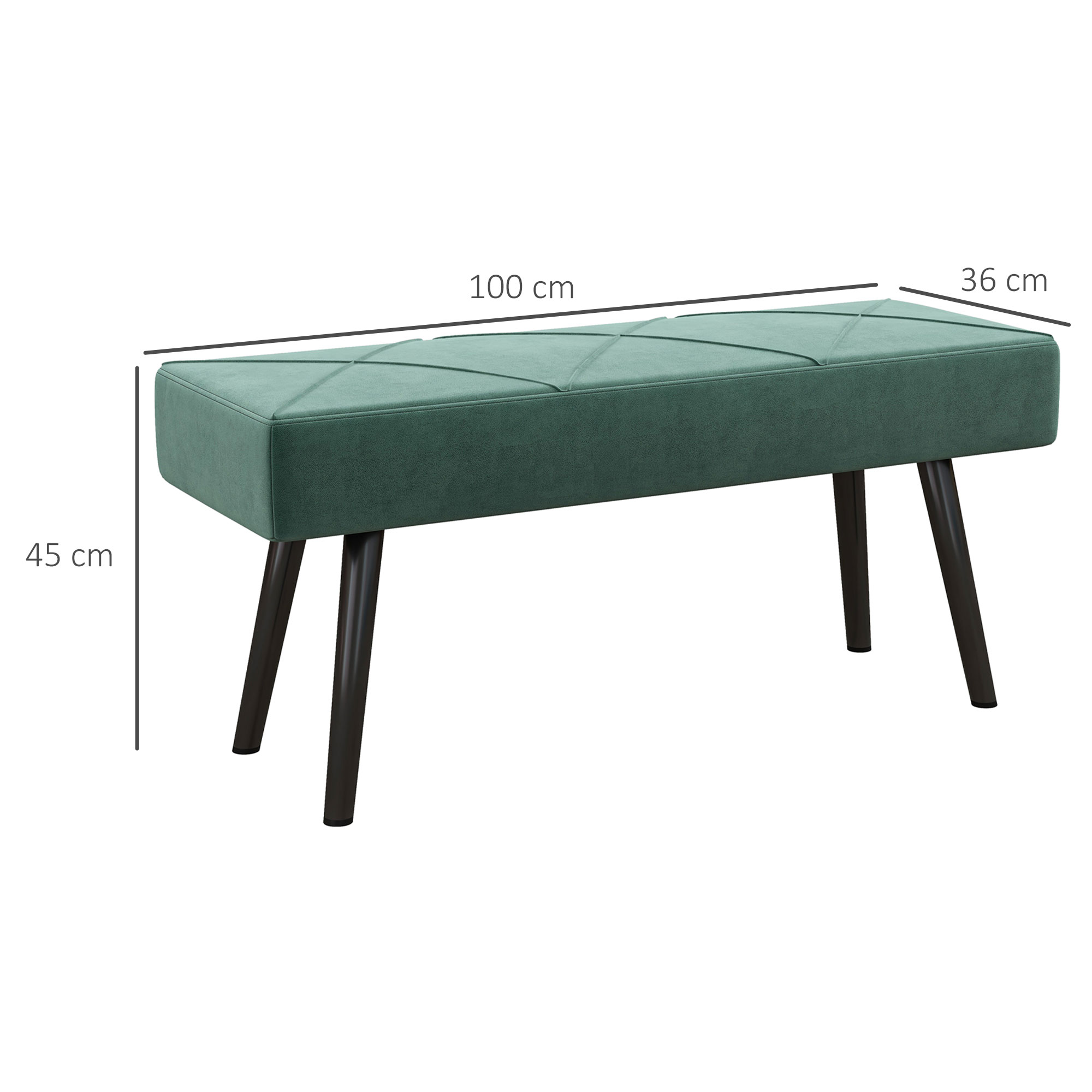 HOMCOM End of Bed Bench with X-Shape Design and Steel Legs, Upholstered Hallway Bench for Bedroom, Green 3