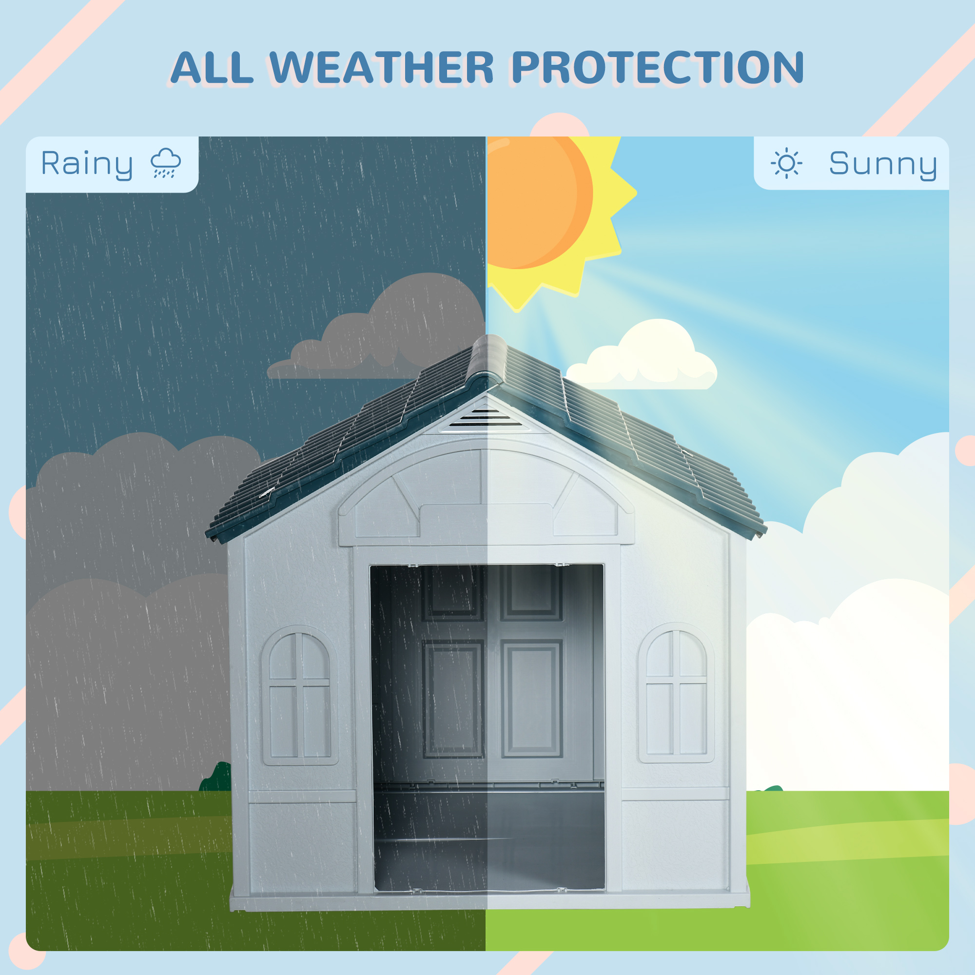 PawHut Plastic Weather-Resistant Dog House, for Indoors and Outdoors, Large Dogs White and Blue 4