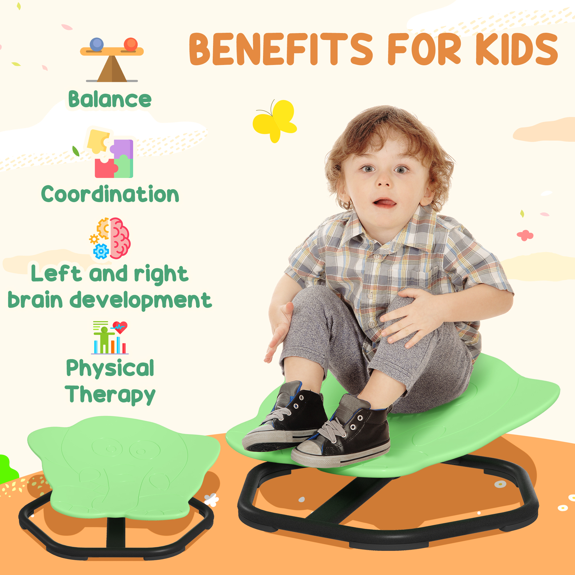 AIYAPLAY Elephant-Shaped Spinning Chair for Autism, 3-6 Years, Green 4