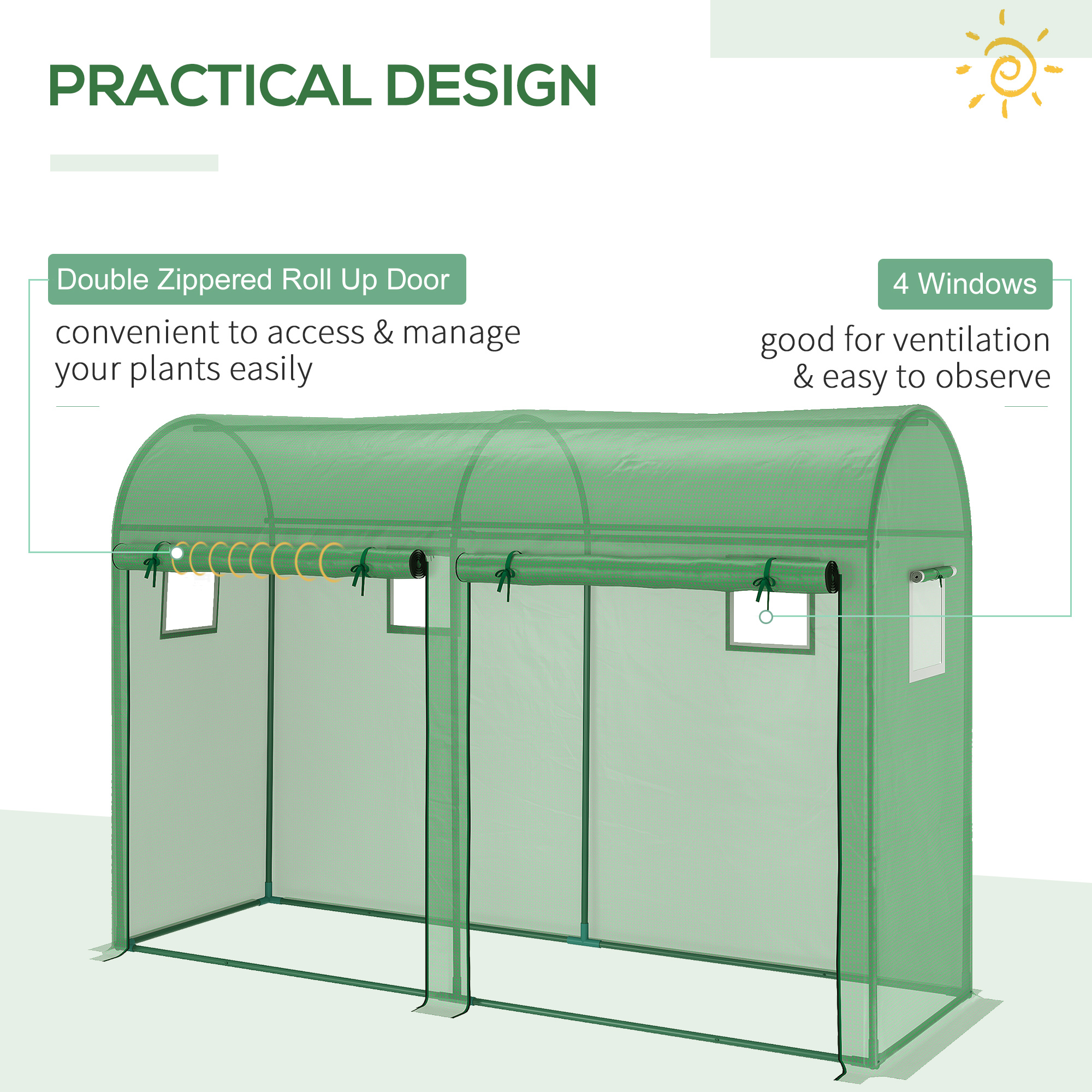 Outsunny Walk-in Greenhouse, Tomato Greenhouse with Double Doors & 4 Windows, Garden Plant Growth Green House with PE Cover, Steel Frame, Green, 3 x 1 x 2 m 6