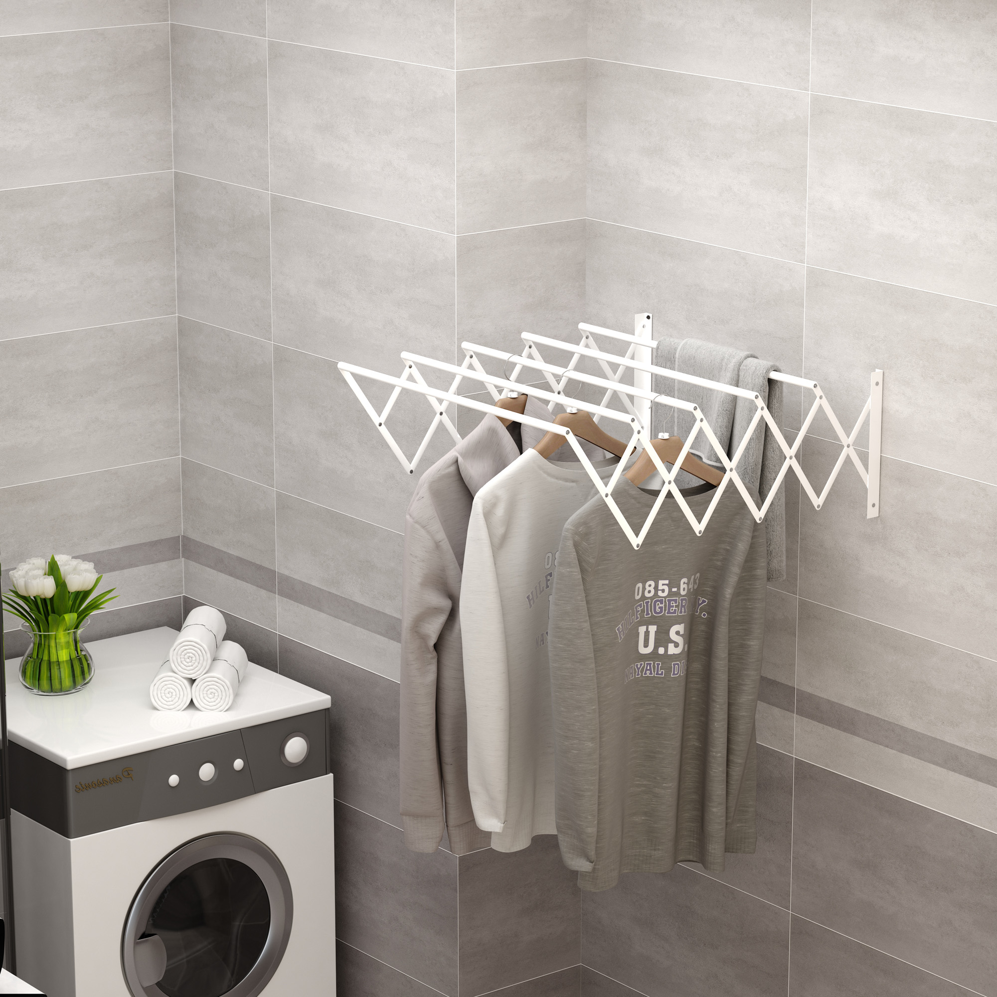 HOMCOM Wandtrockner 57,5cm platzsparender Wäscheständer für drinnen und draußen Metall in Weiß 63,5 x 60 x 20 cm   Aosom.de
