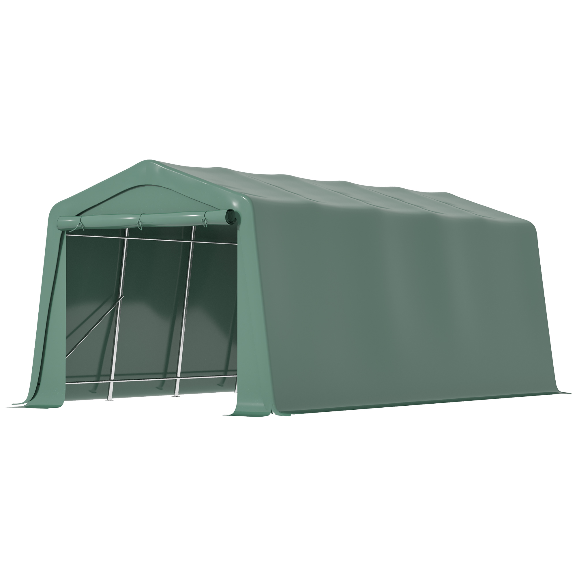 Outsunny Tendone per Auto 6x3.1m in Acciaio e Rivestimento PVC Impermeabile Anti-UV con Porta a Doppia Cerniera, Verde Scuro Aosom