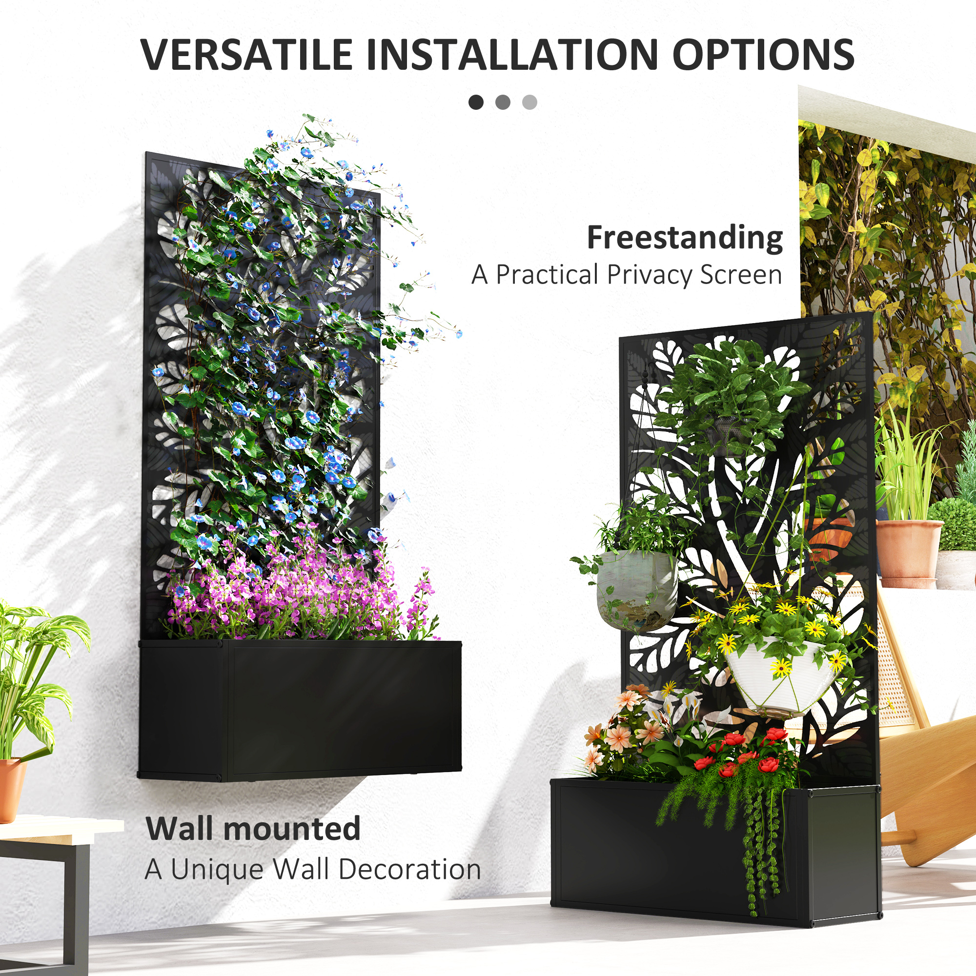 Outsunny Outdoor Metal Planter, with Back Trellis Black 5
