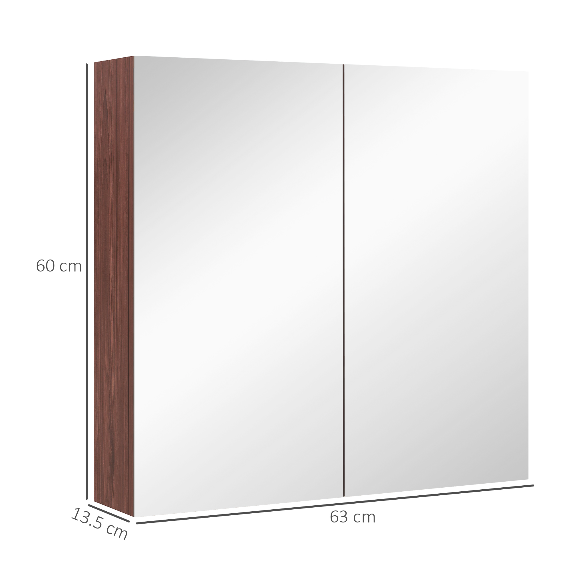 kleankin Double Door Bathroom Mirror Cabinet, Wall Mounted Bathroom Storage Cabinet, Soft Closing, 63L x 60Hcm 3