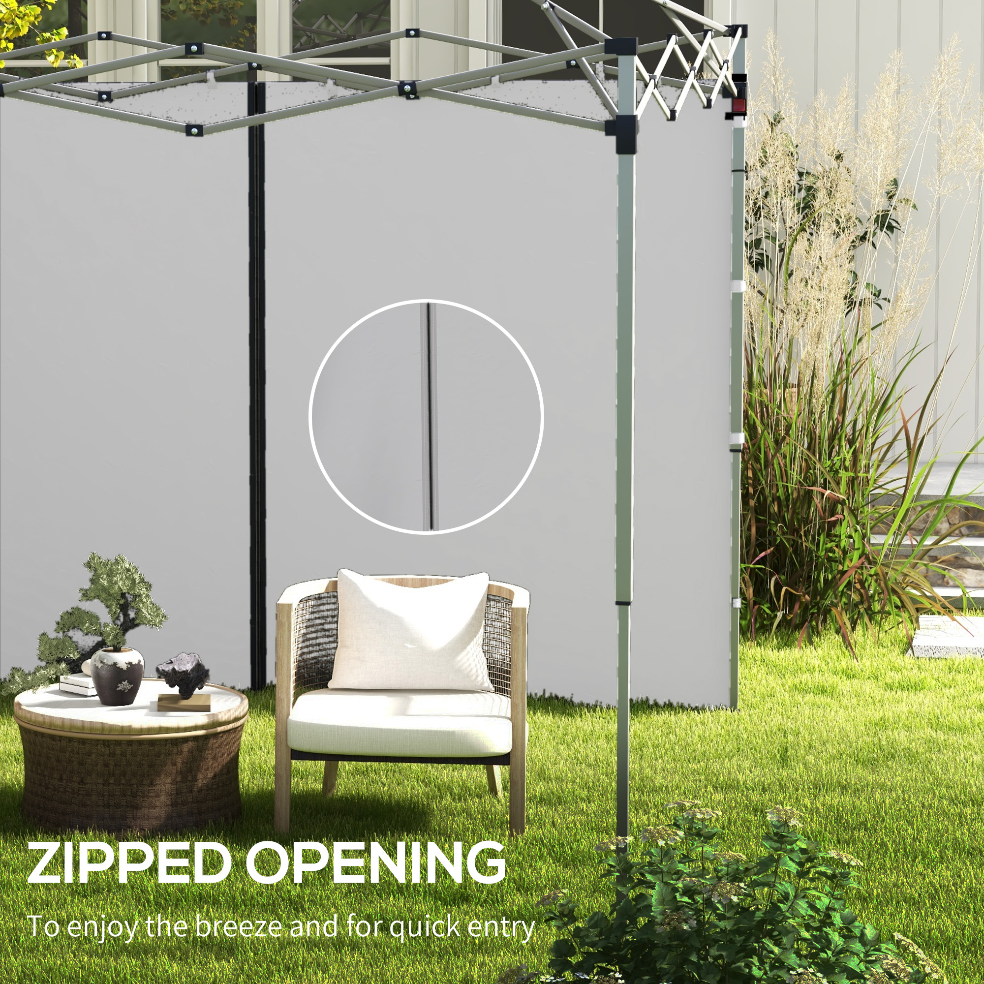 Outsunny Set of Two 3 x 3(m) Replacement Zipped Gazebo Walls Grey 5