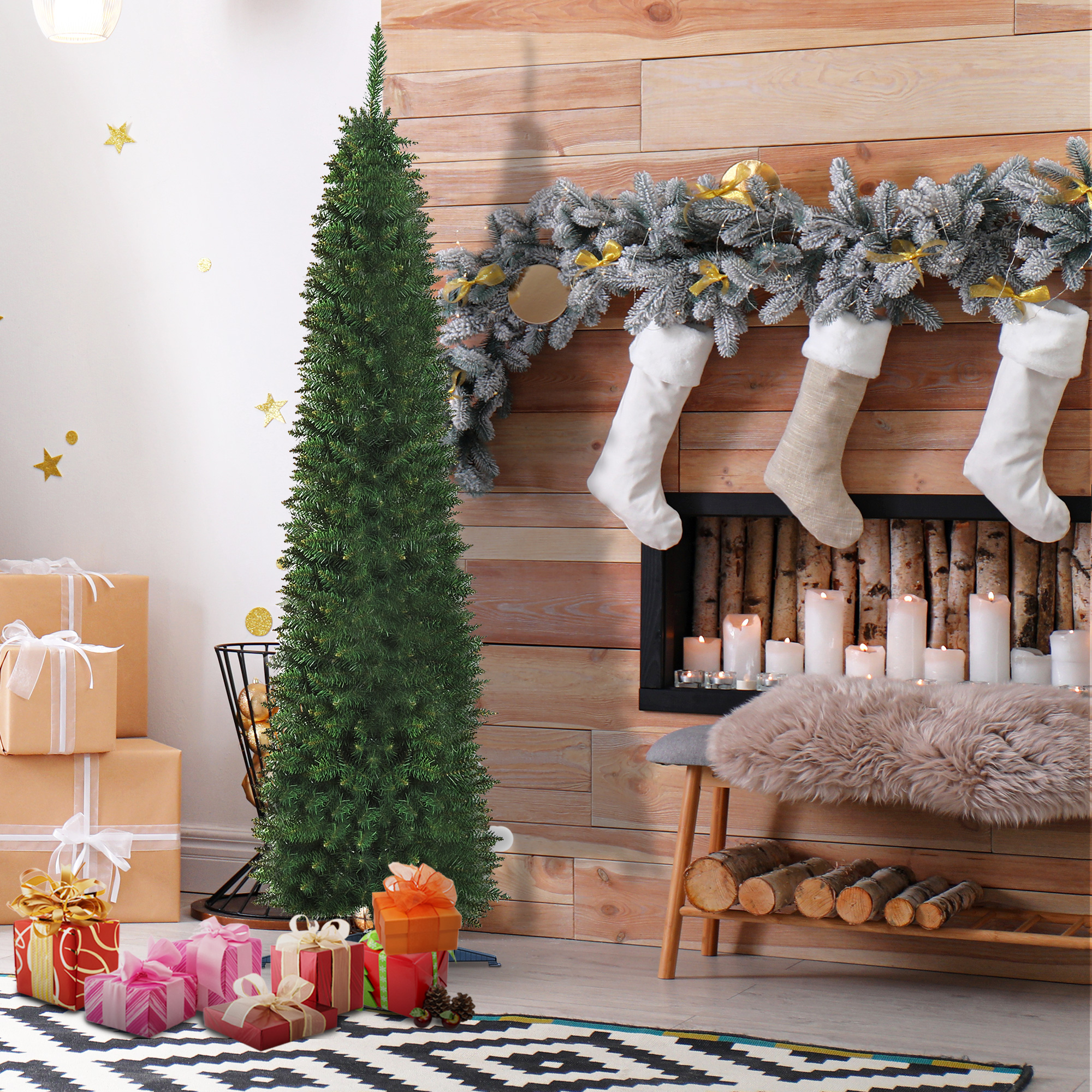 Set Di 2 Alberi Di Natale Artificiali HOMCOM Slim - 180 Cm X 55 Cm, 390 Rami, Verdi - Perfetti Per Decorare Casa E Ufficio